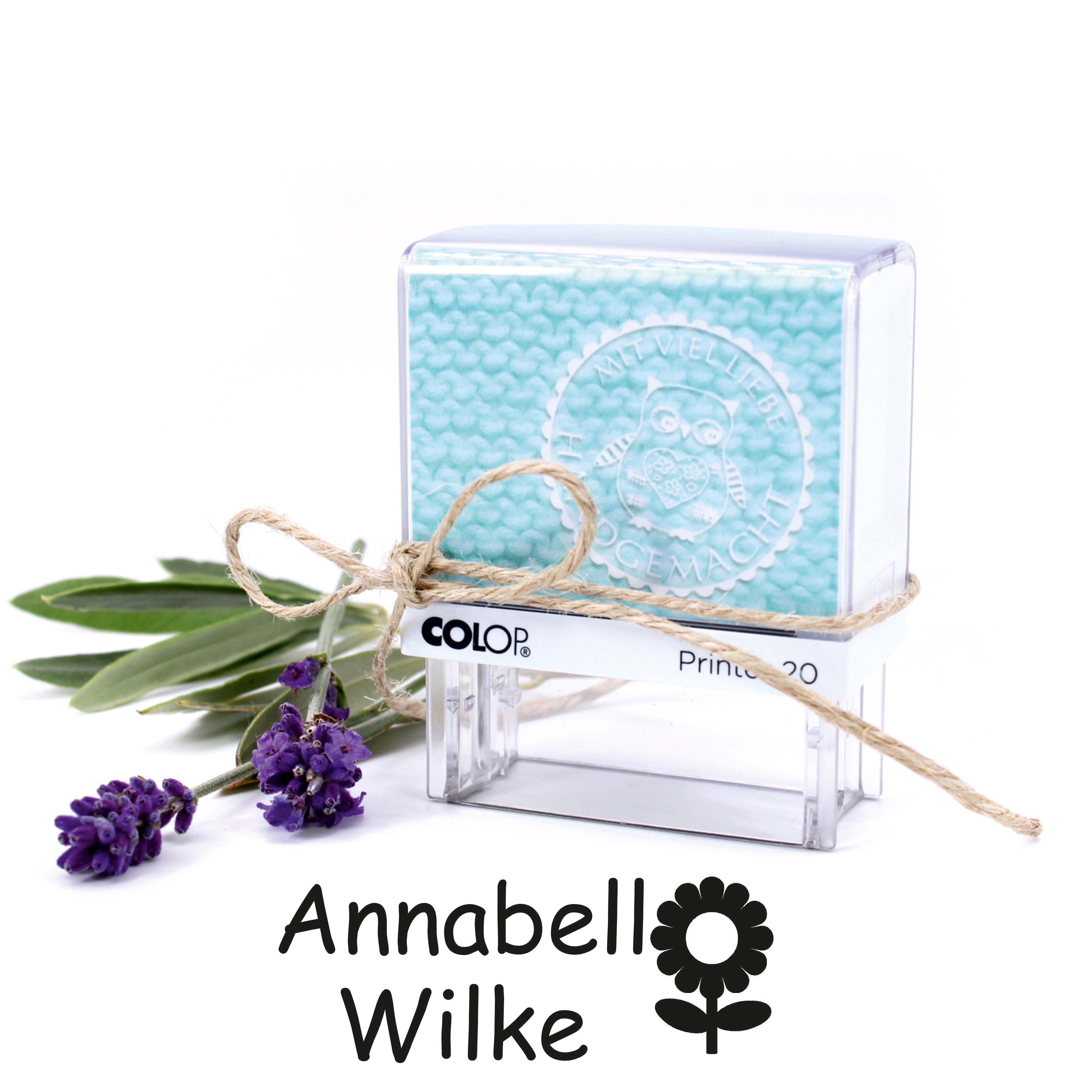 Textilstempel Blume - personalisierter Automatikstempel mit Namen - für Textilien Kleidung 38x14mm