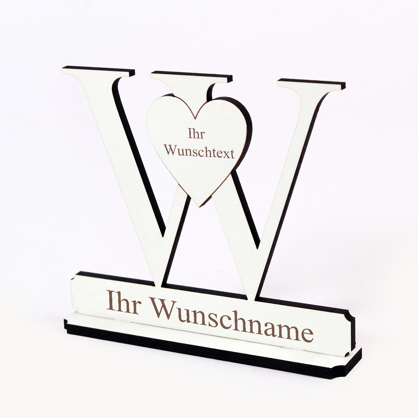 Buchstabe W mit Herz - Name und Wunschgravur - Schild zum Hinstellen