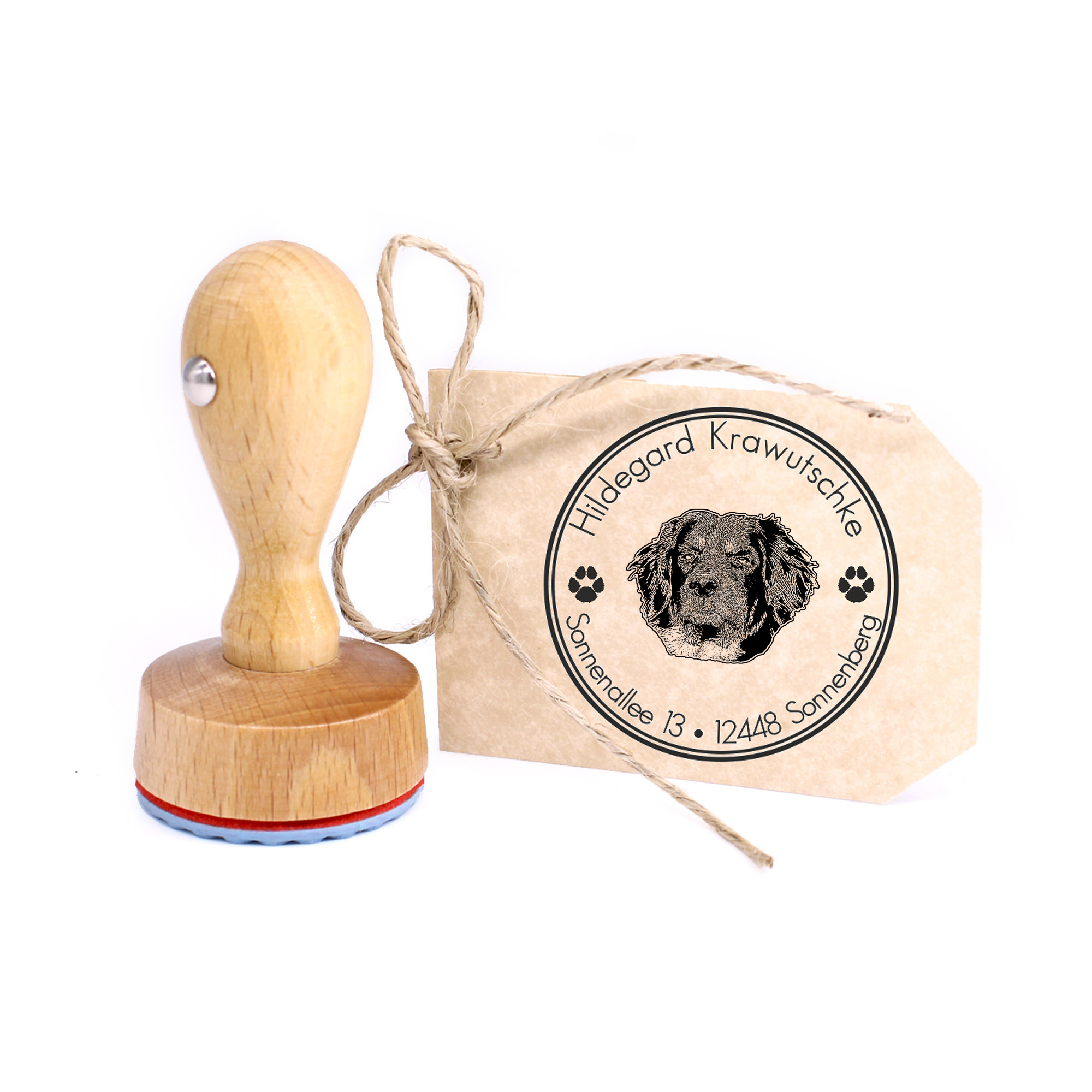 Stempel personalisiert Hovawart  Hund Hunde rund 40mm Adressstempel Holzstempel