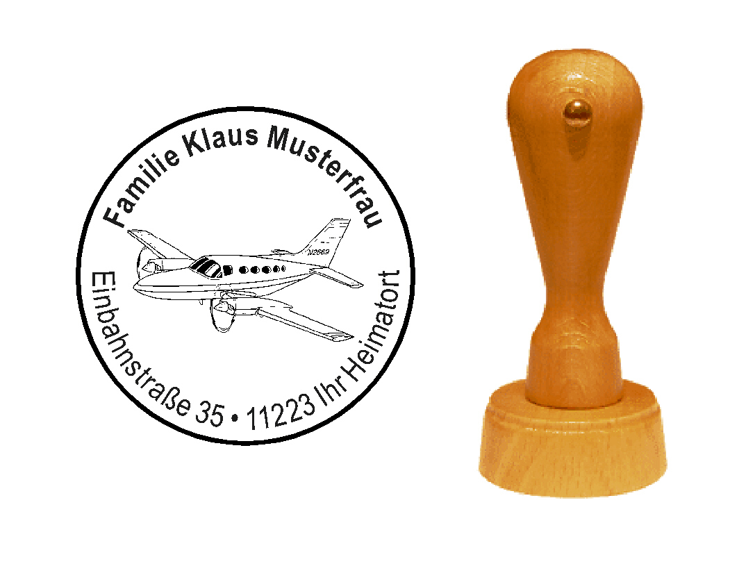 « Propellerflugzeug » Holzstempel mit persönlichem Wunschtext
