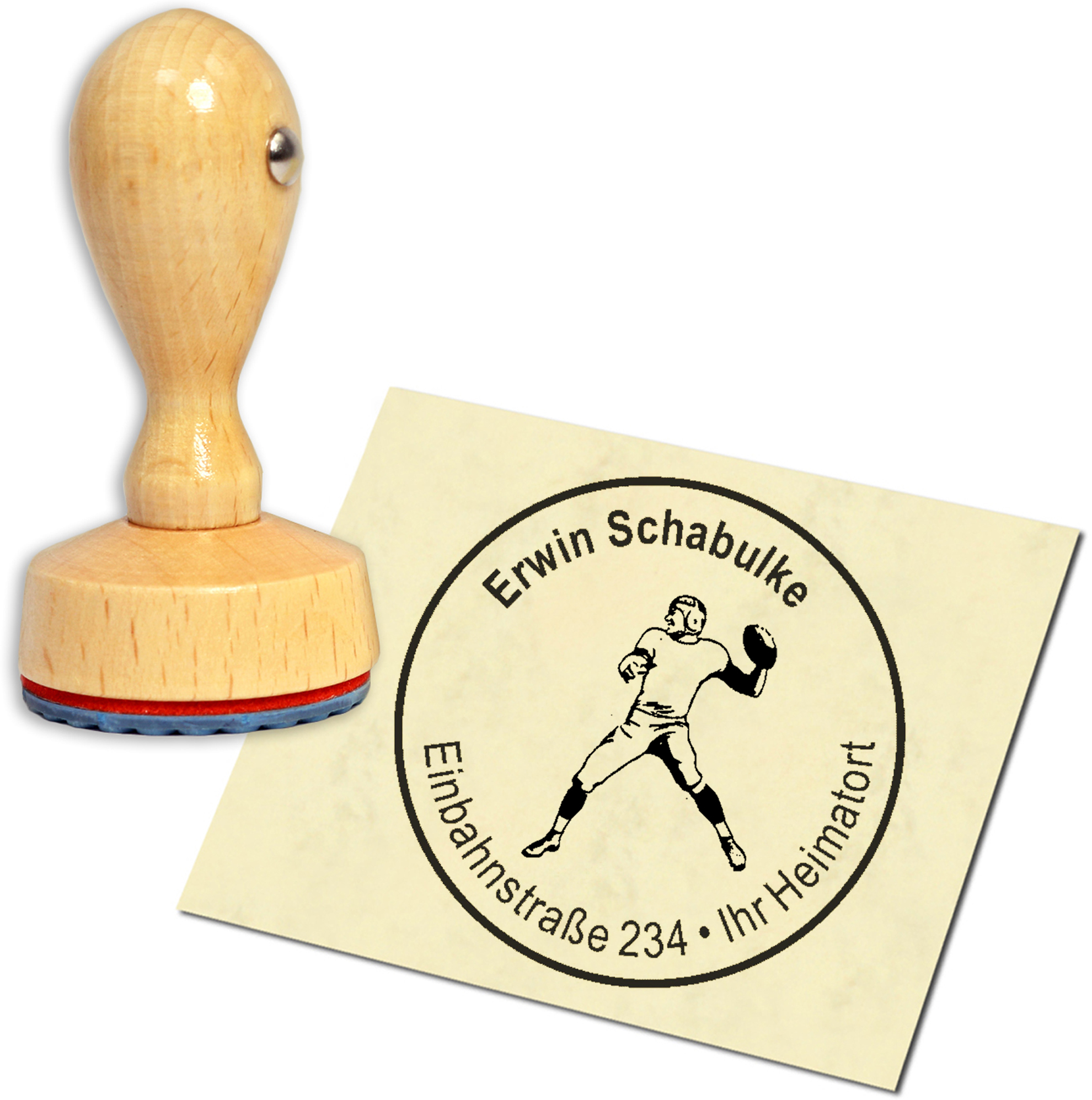 Stempel Adressstempel Holzstempel - Footballspieler - rund 40mm