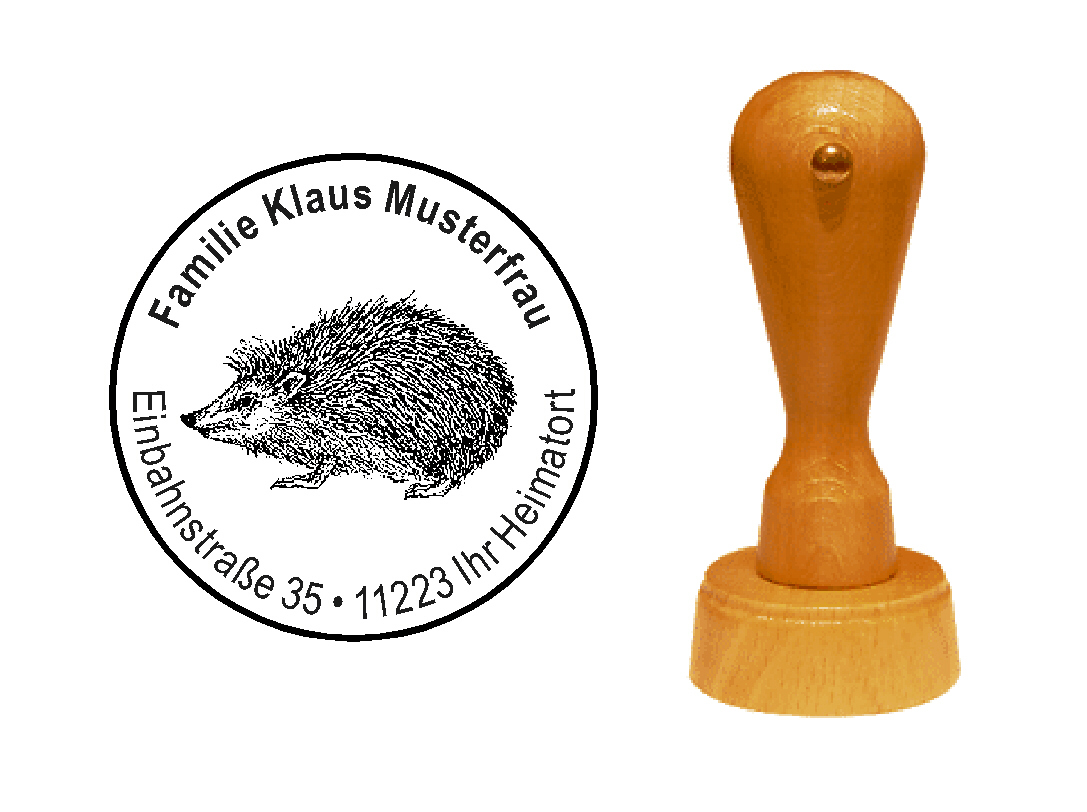« Igel » Holzstempel mit persönlichem Wunschtext
