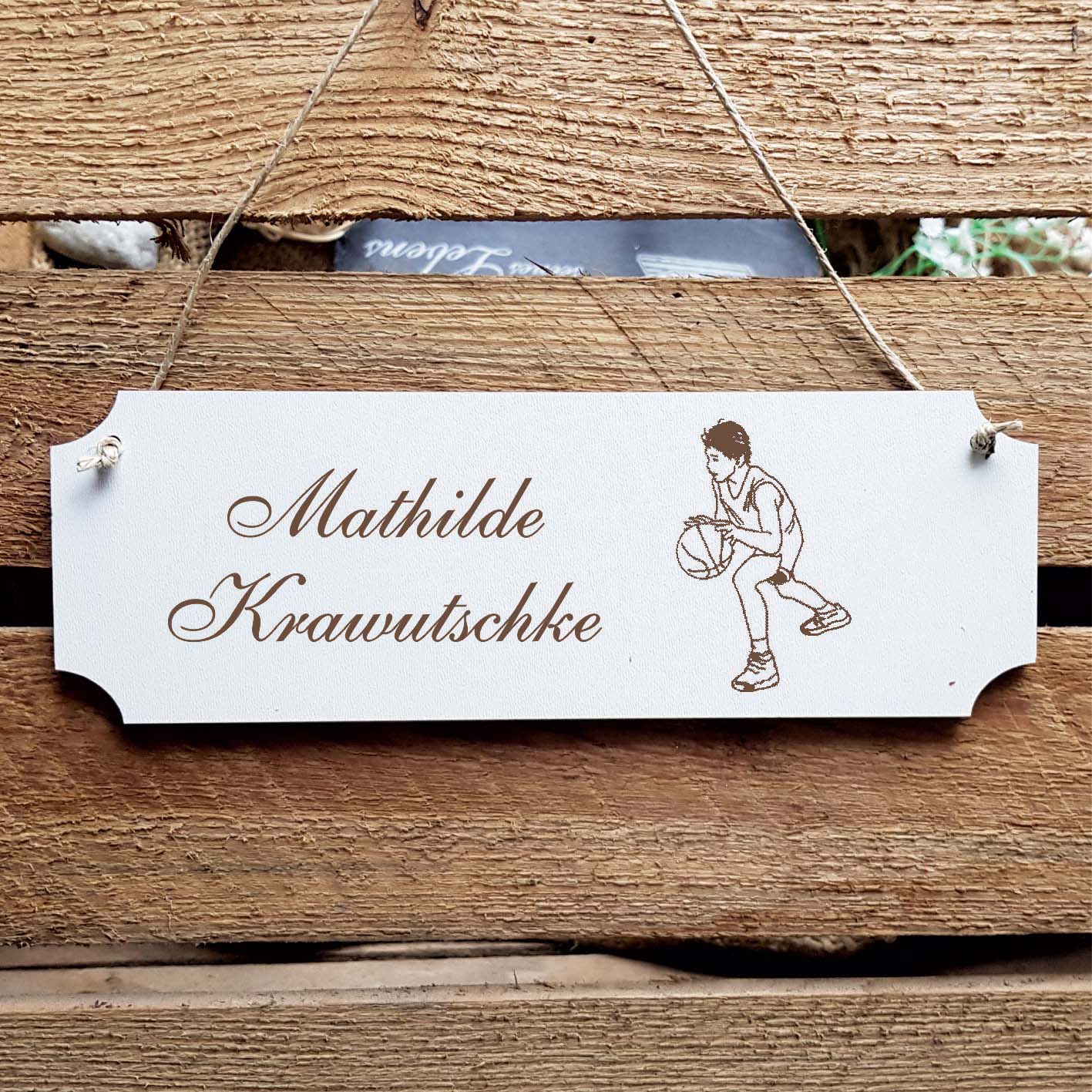 Schild « Basketball Spieler » Namensschild Türschild zum Anhängen - 20 x 6,7 cm