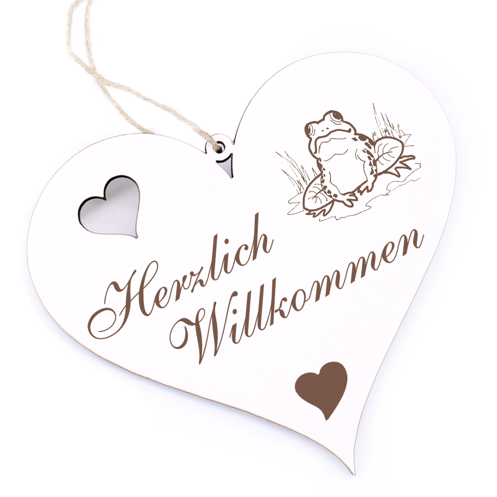 Herzlich Willkommen Schild - Frosch - Deko Herz Holz