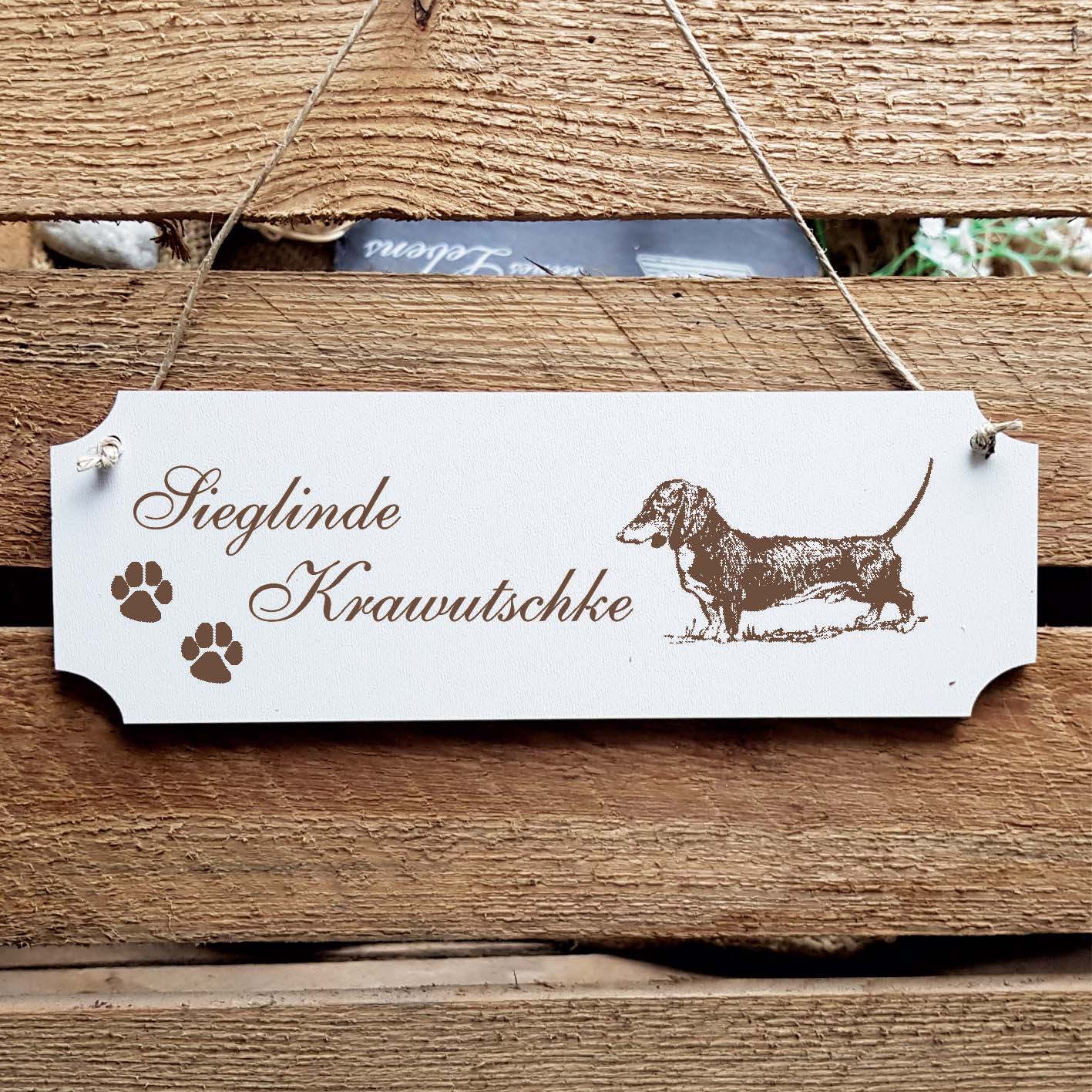 Schild « Dackel » Namensschild Türschild zum Anhängen - 20 x 6,7 cm