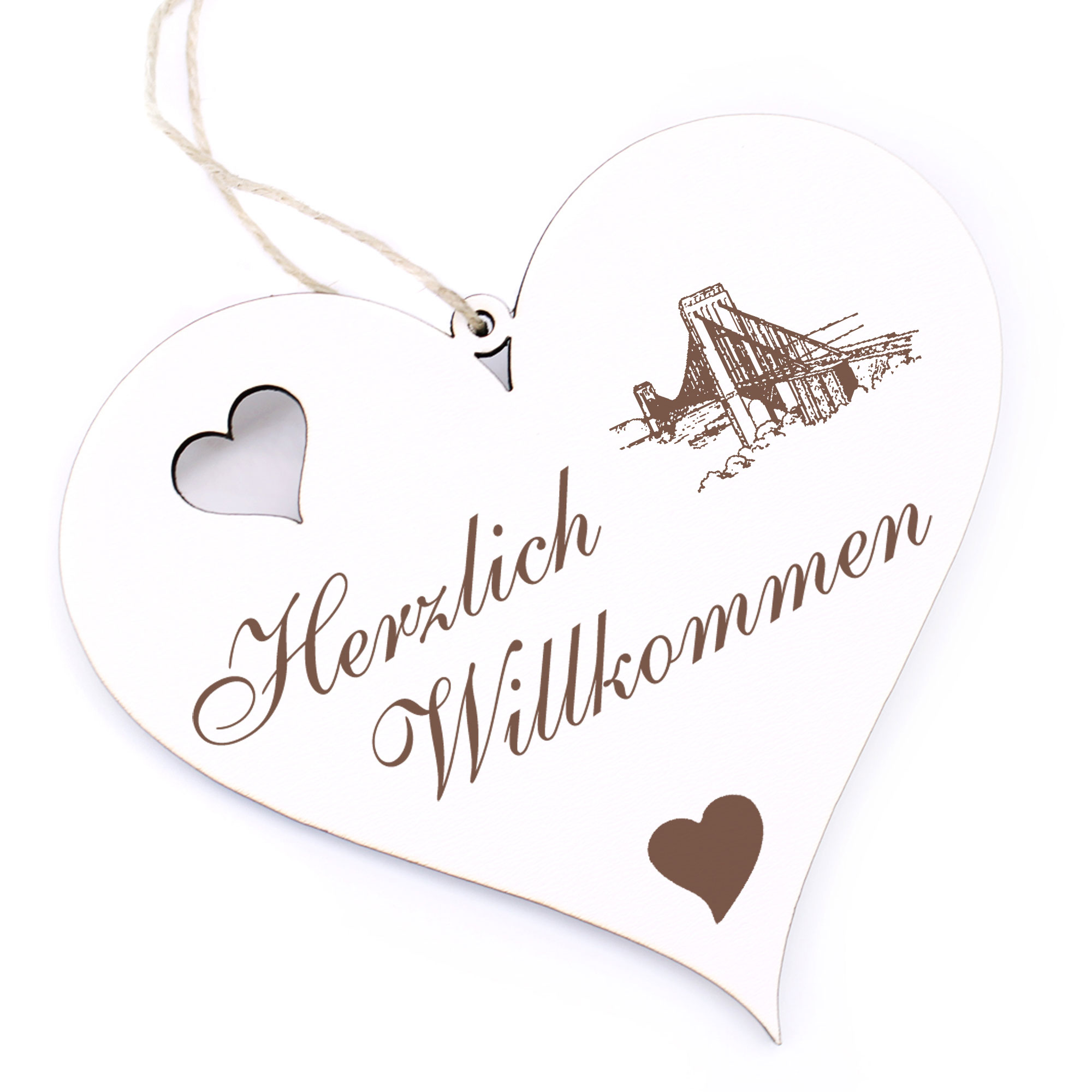 Herzlich Willkommen Schild - Golden Gate Bridge San Francisco - Deko Herz Holz