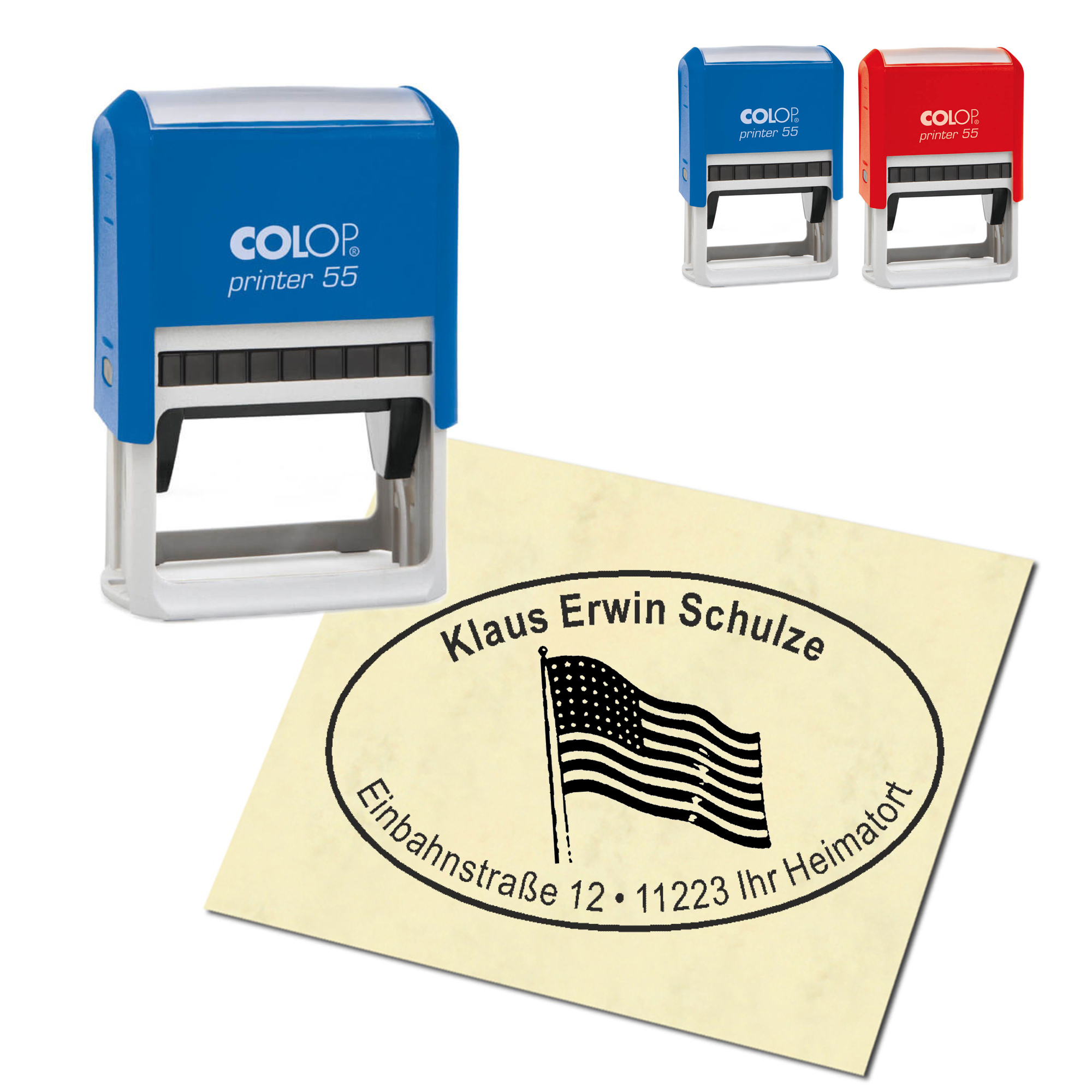Adressstempel personalisiert Stempel - Fahne Amerika - oval 59 x 39 mm
