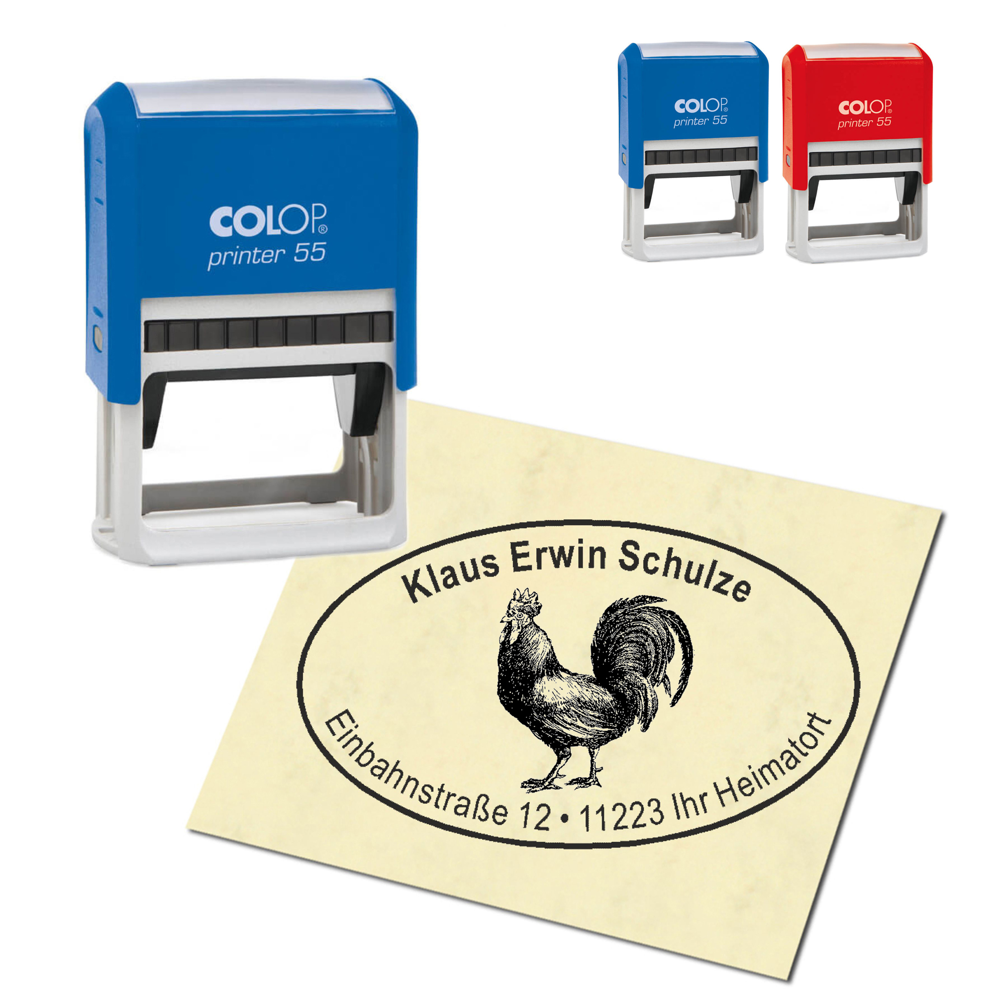 Adressstempel personalisiert Stempel - Hahn - oval 59 x 39 mm