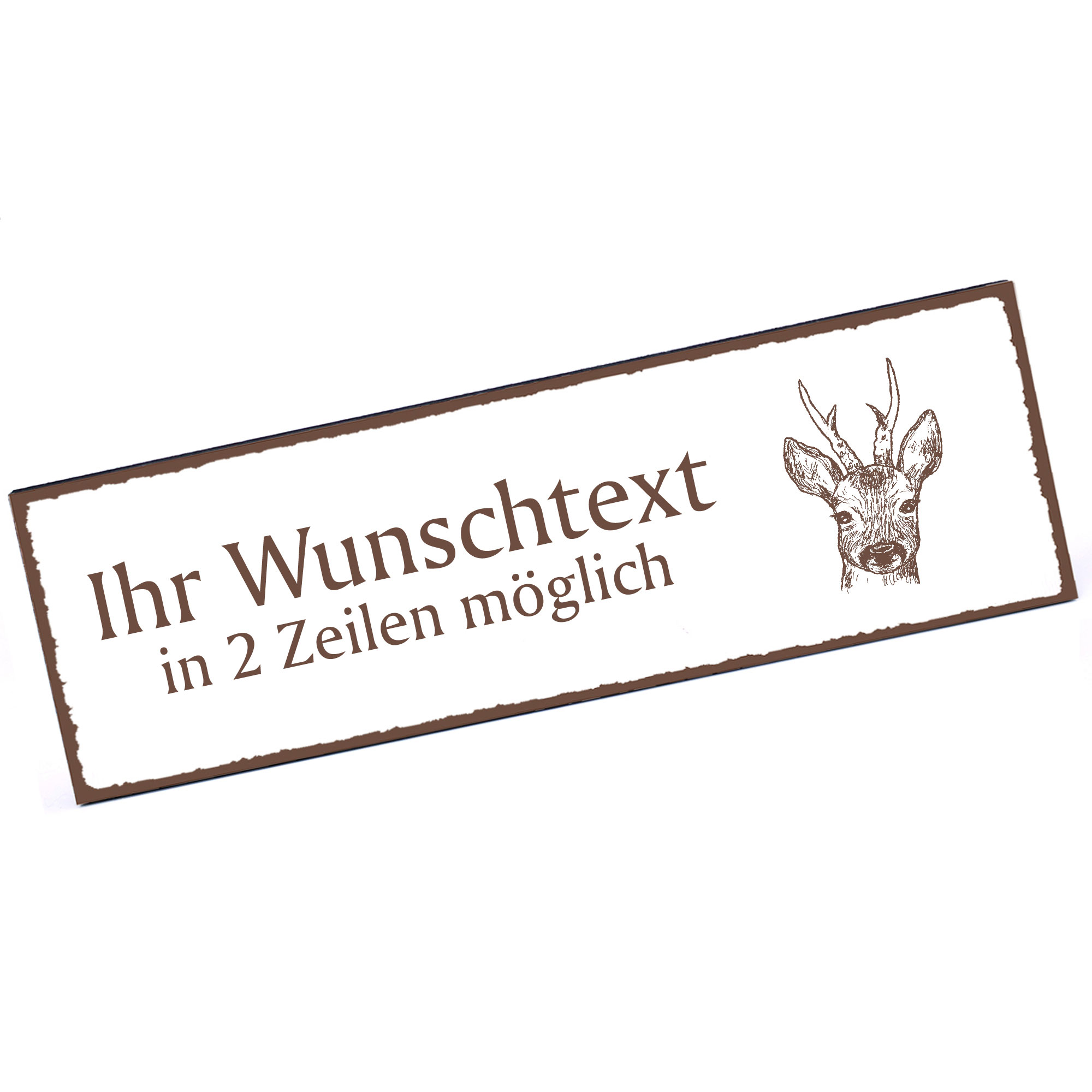 Türschild Reh Kopf  Namensschild personalisiert mit Gravur - 150mm x 50mm - selbstklebend