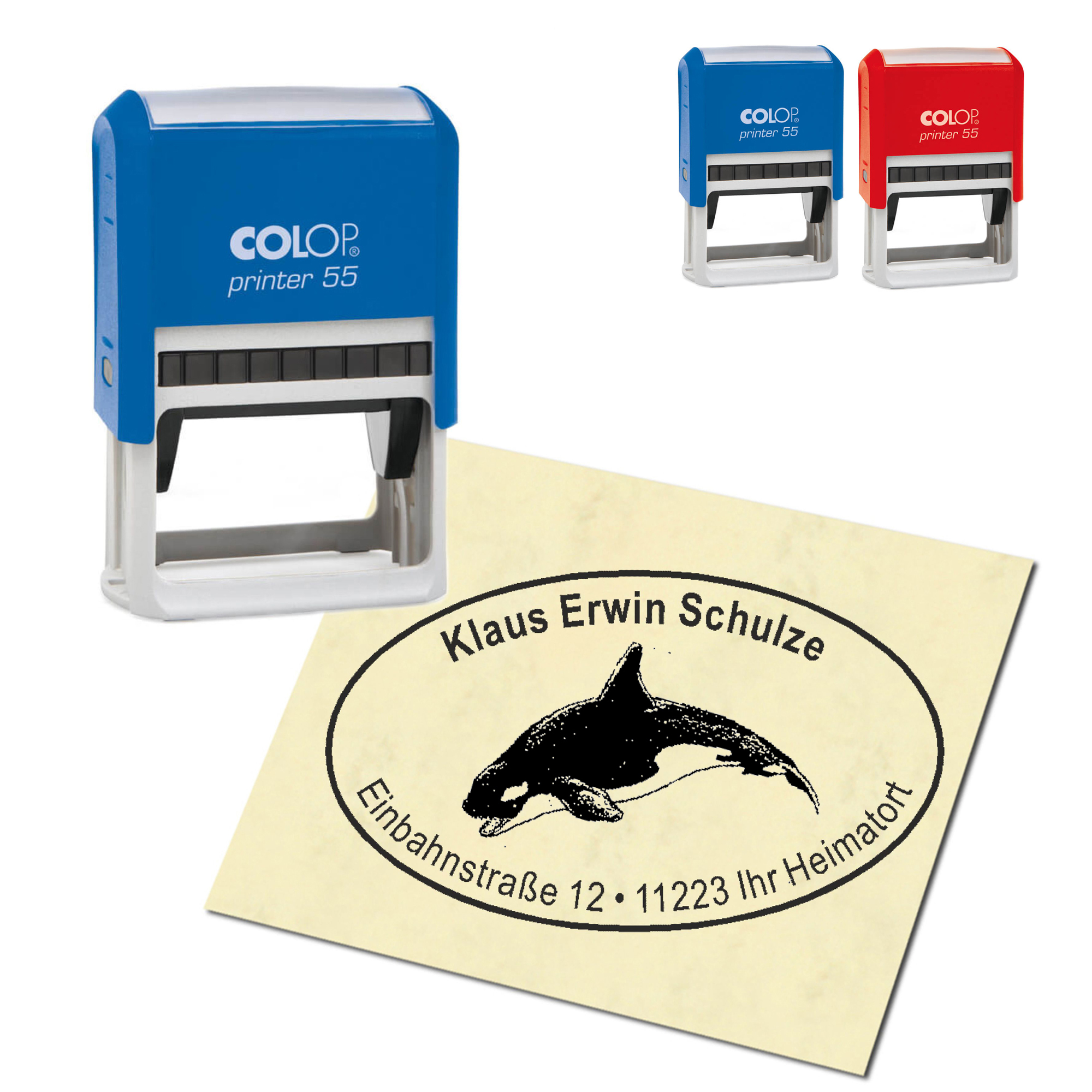 Adressstempel personalisiert Stempel - Orca Schwertwal - oval 59 x 39 mm
