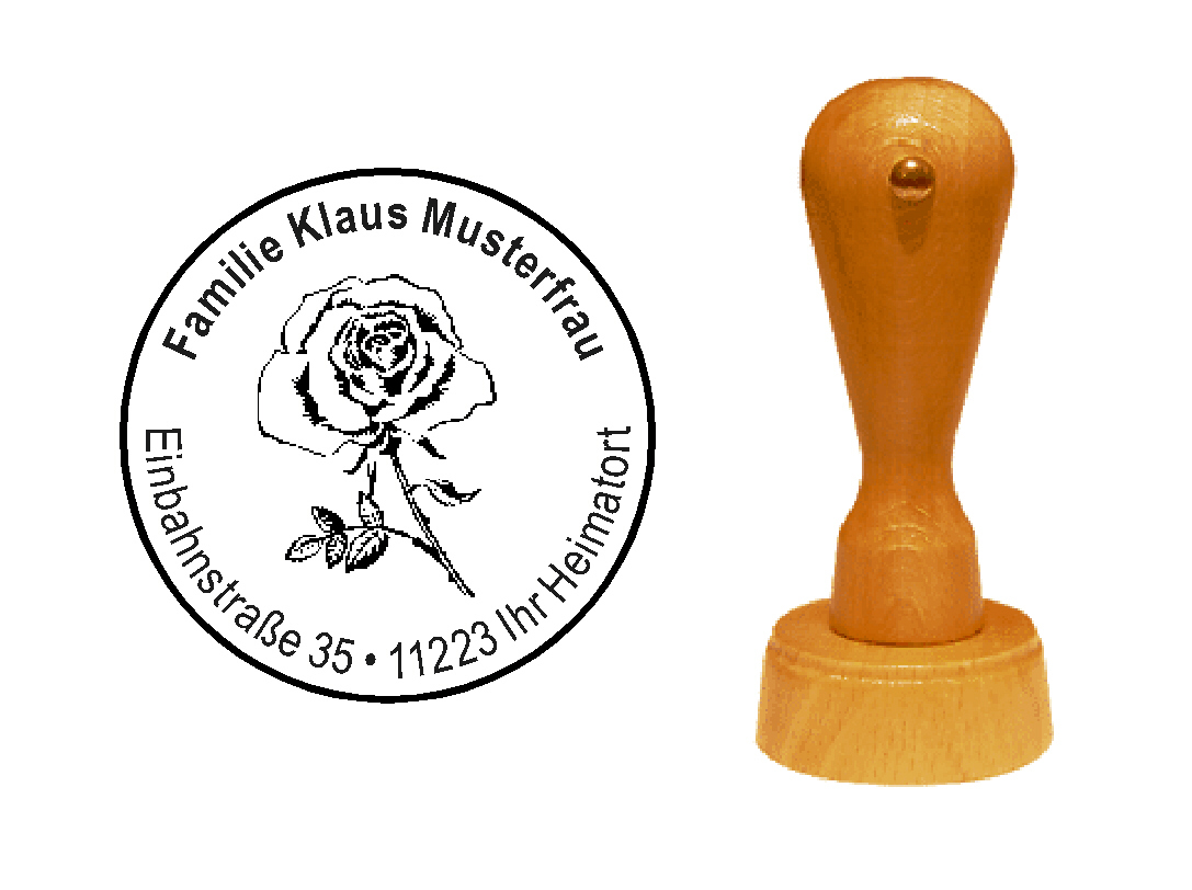 « Rose » Holzstempel mit persönlichem Wunschtext