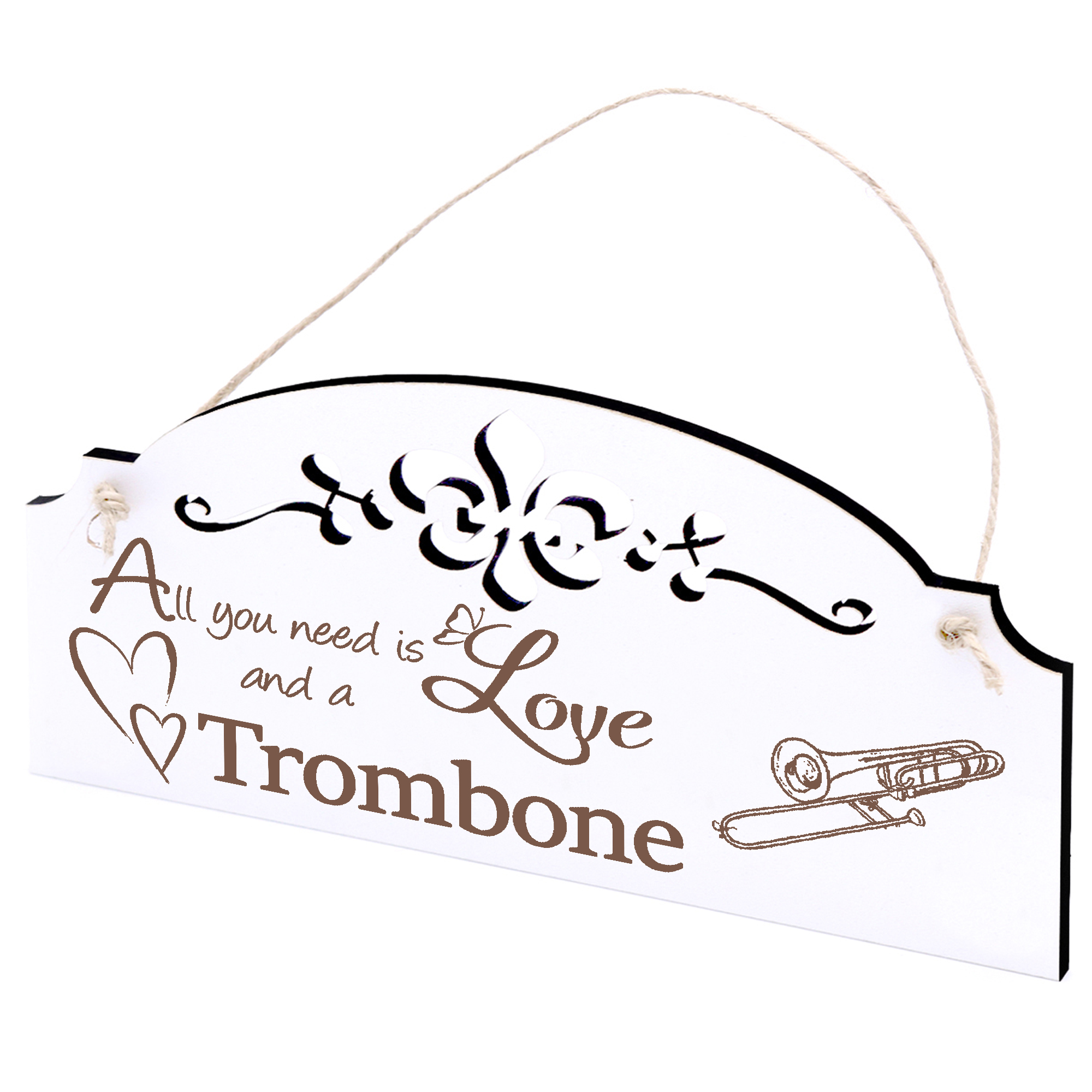 Schild Posaune Deko 20x10cm - All you need is Love and a Trombone - Holz