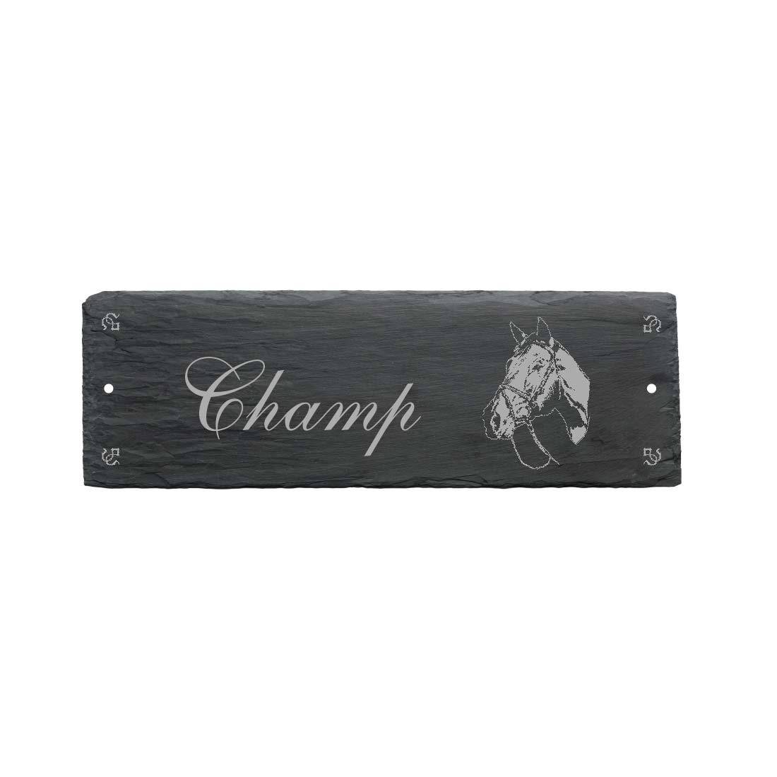 Pferdebox Schild « AMERICAN QUARTER HORSE + NAME » ca. 22 x 8 cm - aus Schiefer