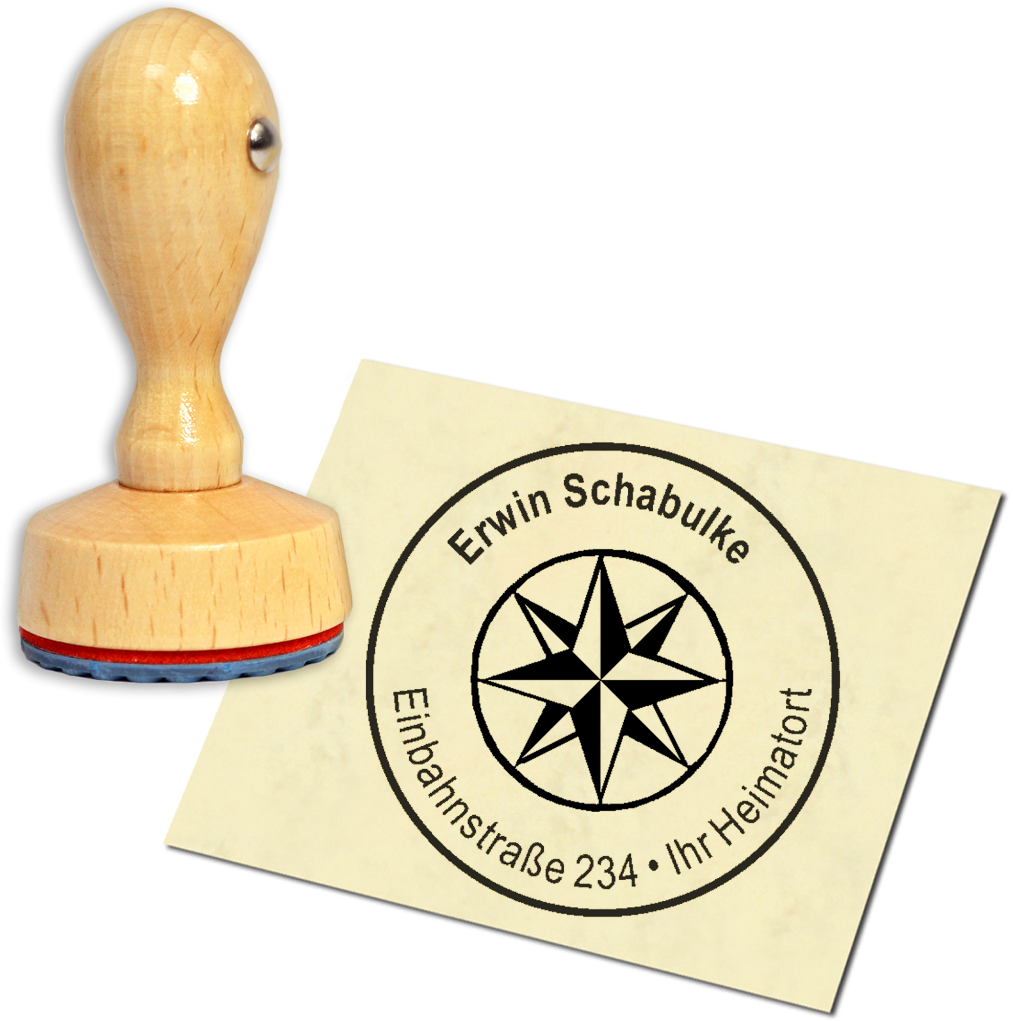 Stempel Adressstempel Holzstempel - Nordstern - rund 40mm