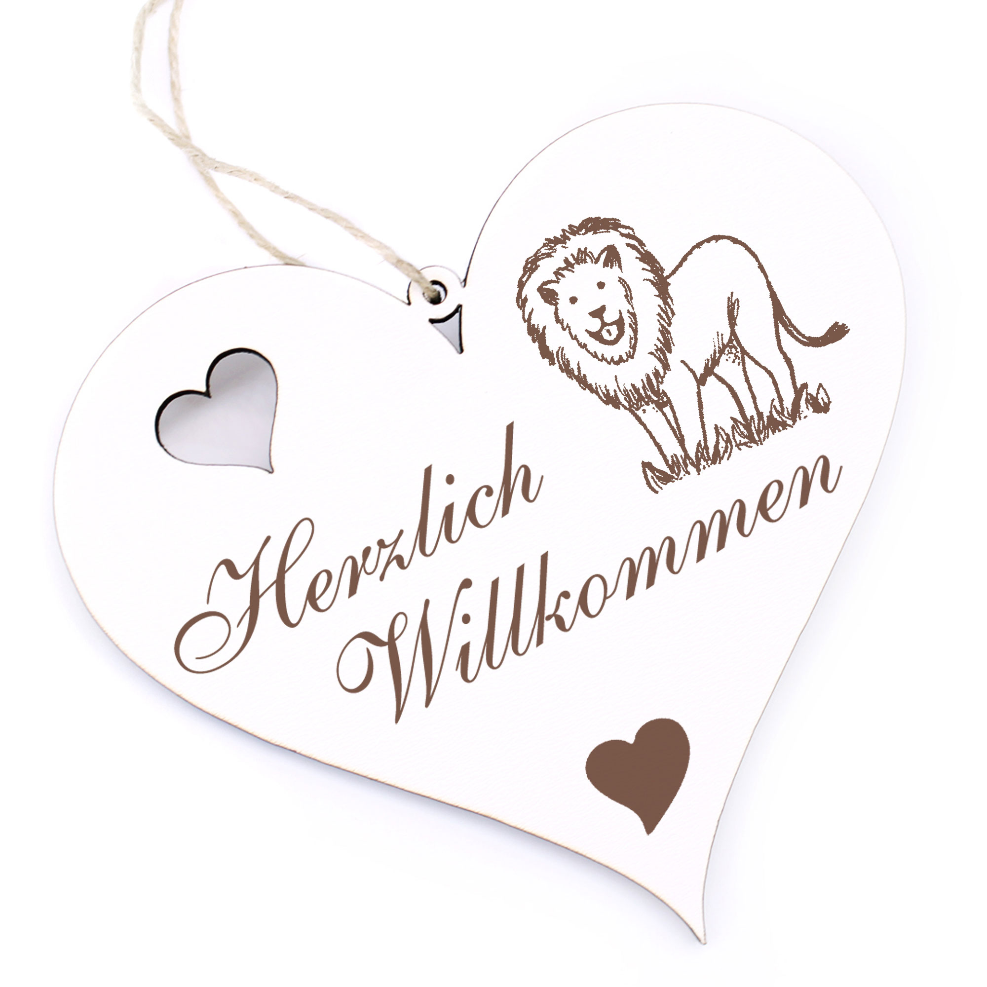 Herzlich Willkommen Schild - niedlicher Löwe - Deko Herz Holz