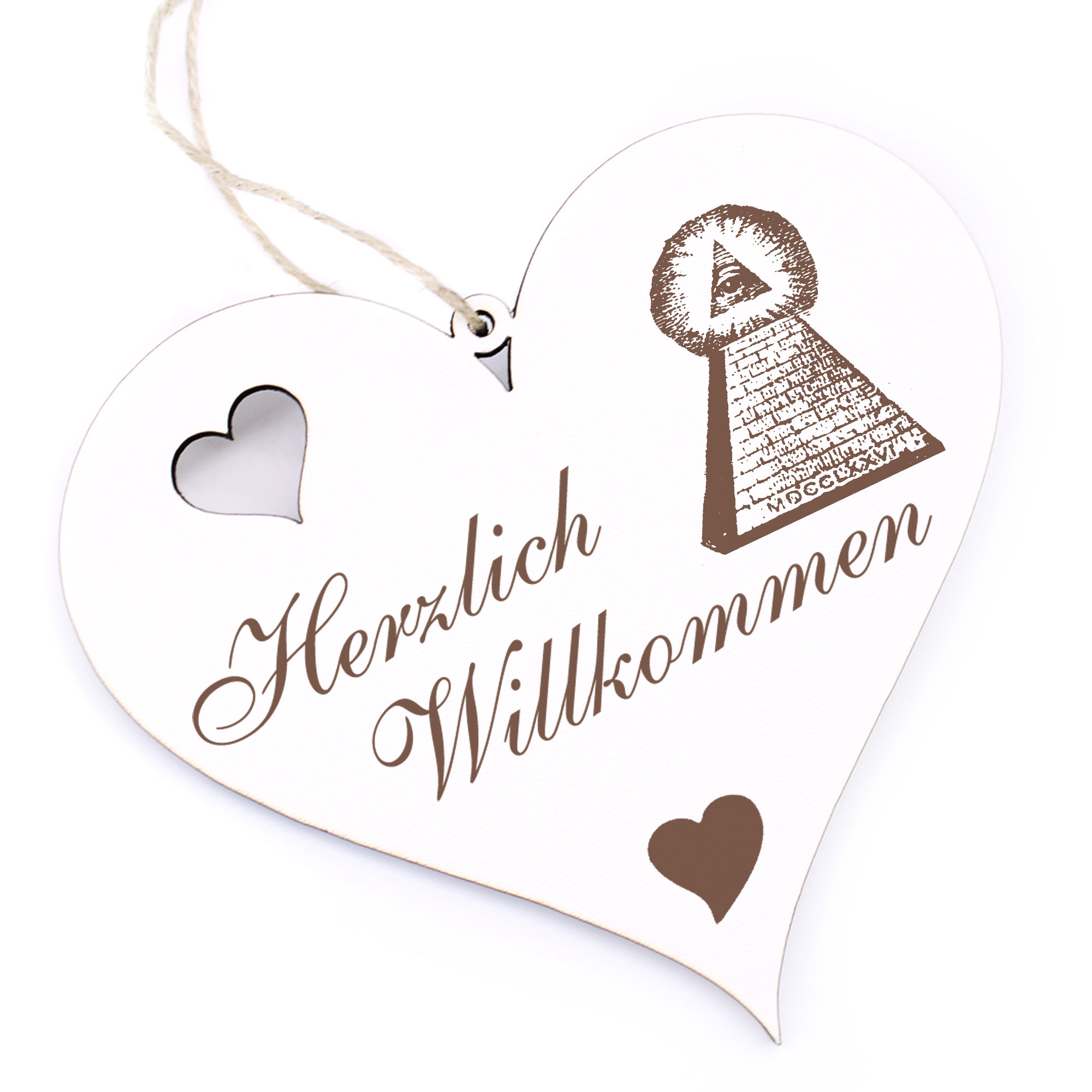 Herzlich Willkommen Schild - Freimaurerpyramide - Deko Herz Holz