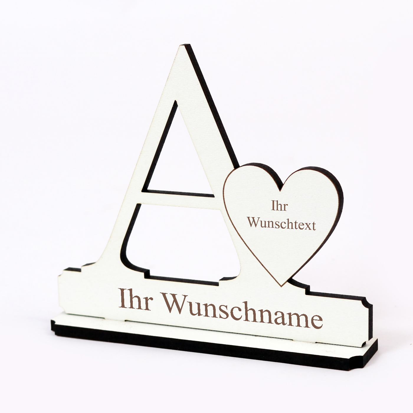 Buchstabe A mit Herz - Name und Wunschgravur - Schild zum Hinstellen