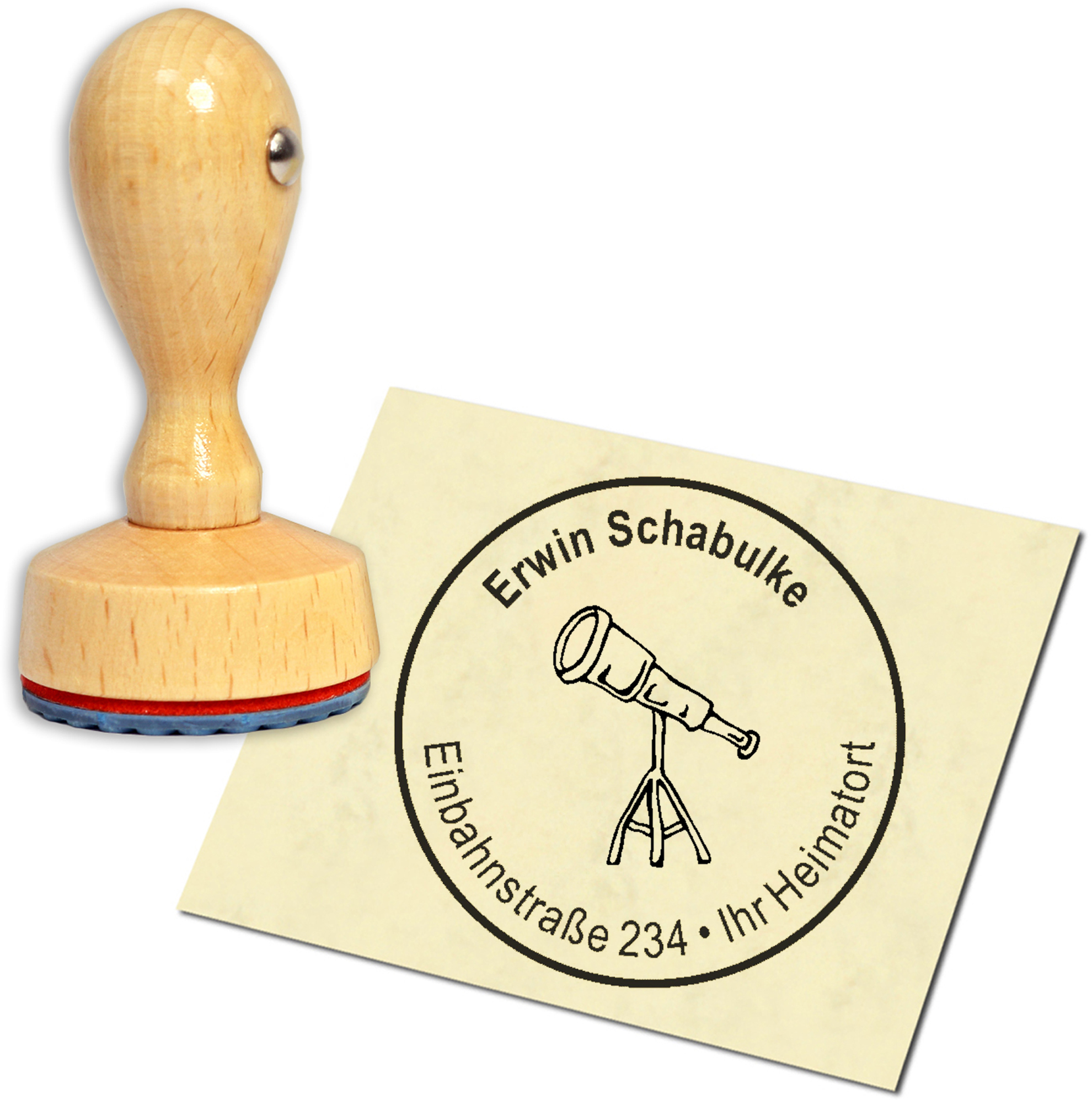 Stempel Adressstempel Holzstempel - Teleskop - rund 40mm