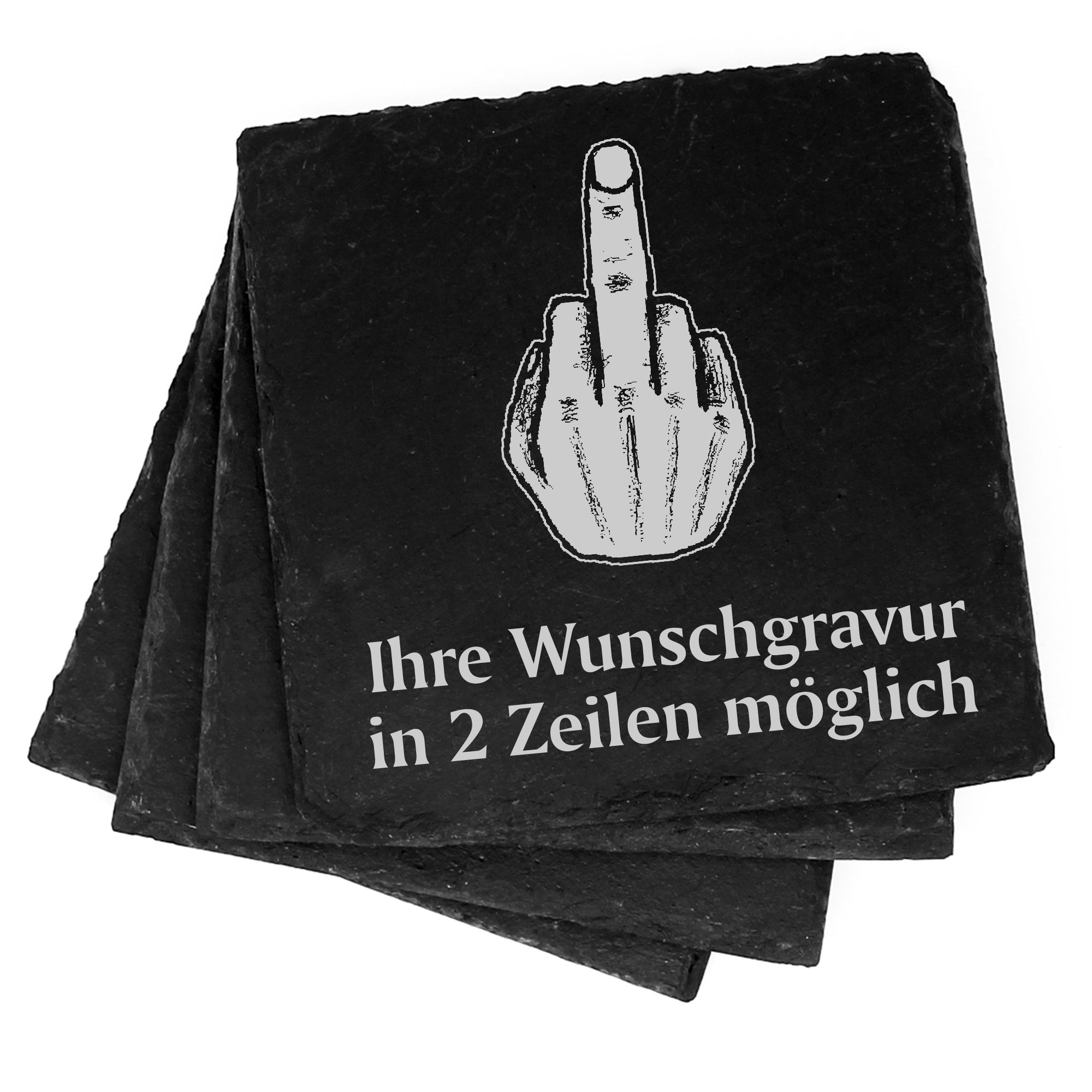 4x Stinkefinger Mann Deko Schiefer Untersetzer Wunschgravur Set - 11 x 11 cm