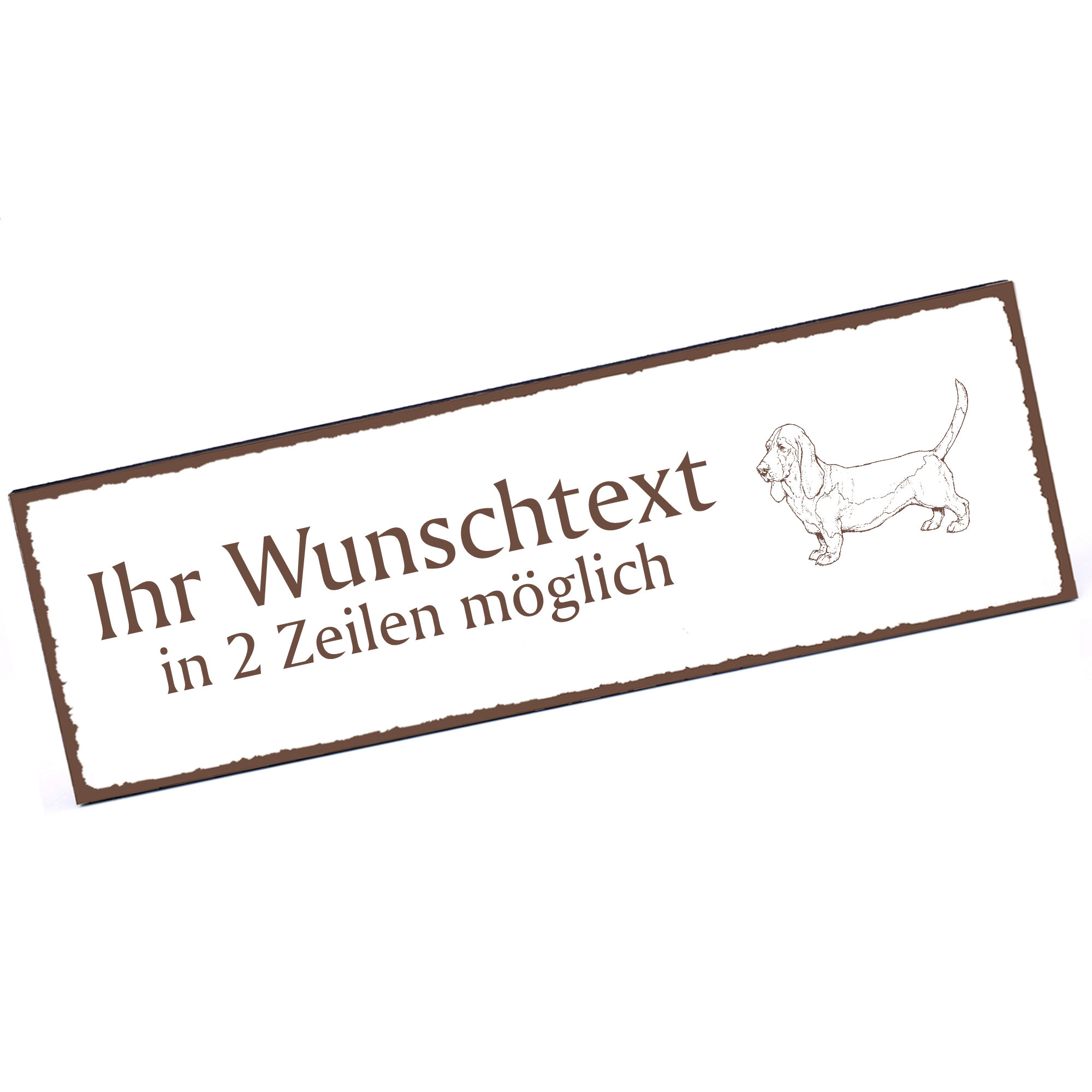 Türschild Basset Hound  Namensschild personalisiert mit Gravur - 150mm x 50mm - selbstklebend