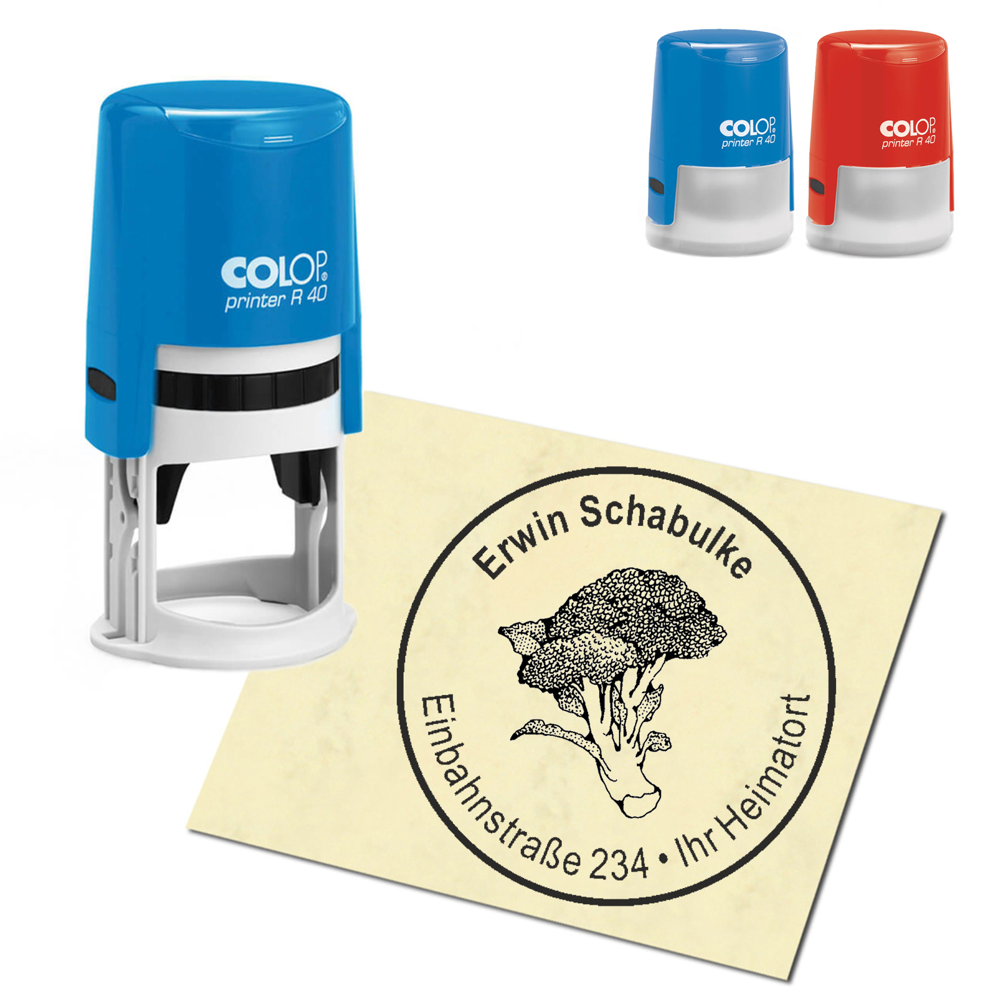 Stempel Adressstempel personalisiert - Brocolli - rund &empty; 40mm