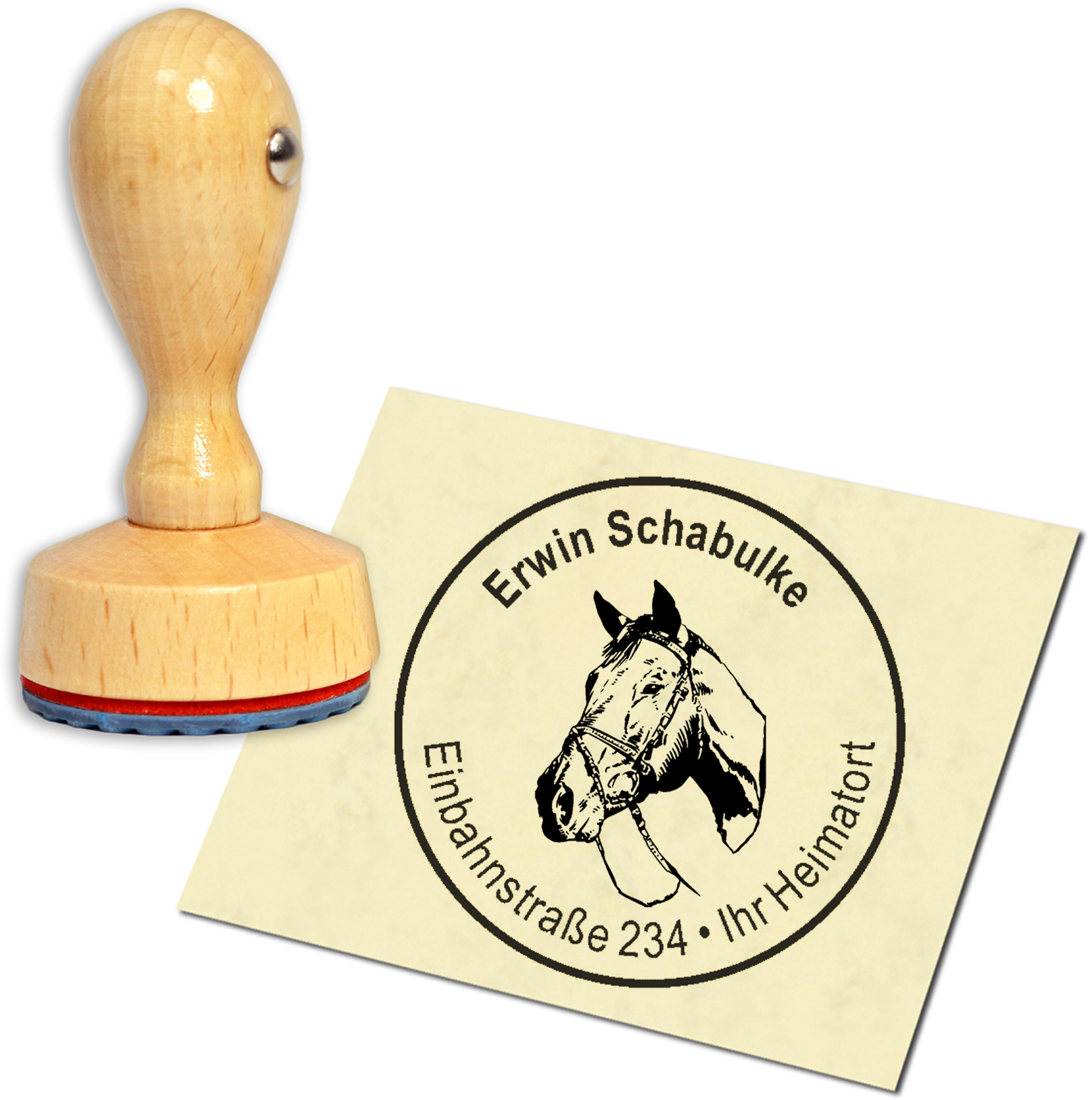 Stempel Adressstempel Holzstempel - American Quarter Horse Kopf - rund 40mm