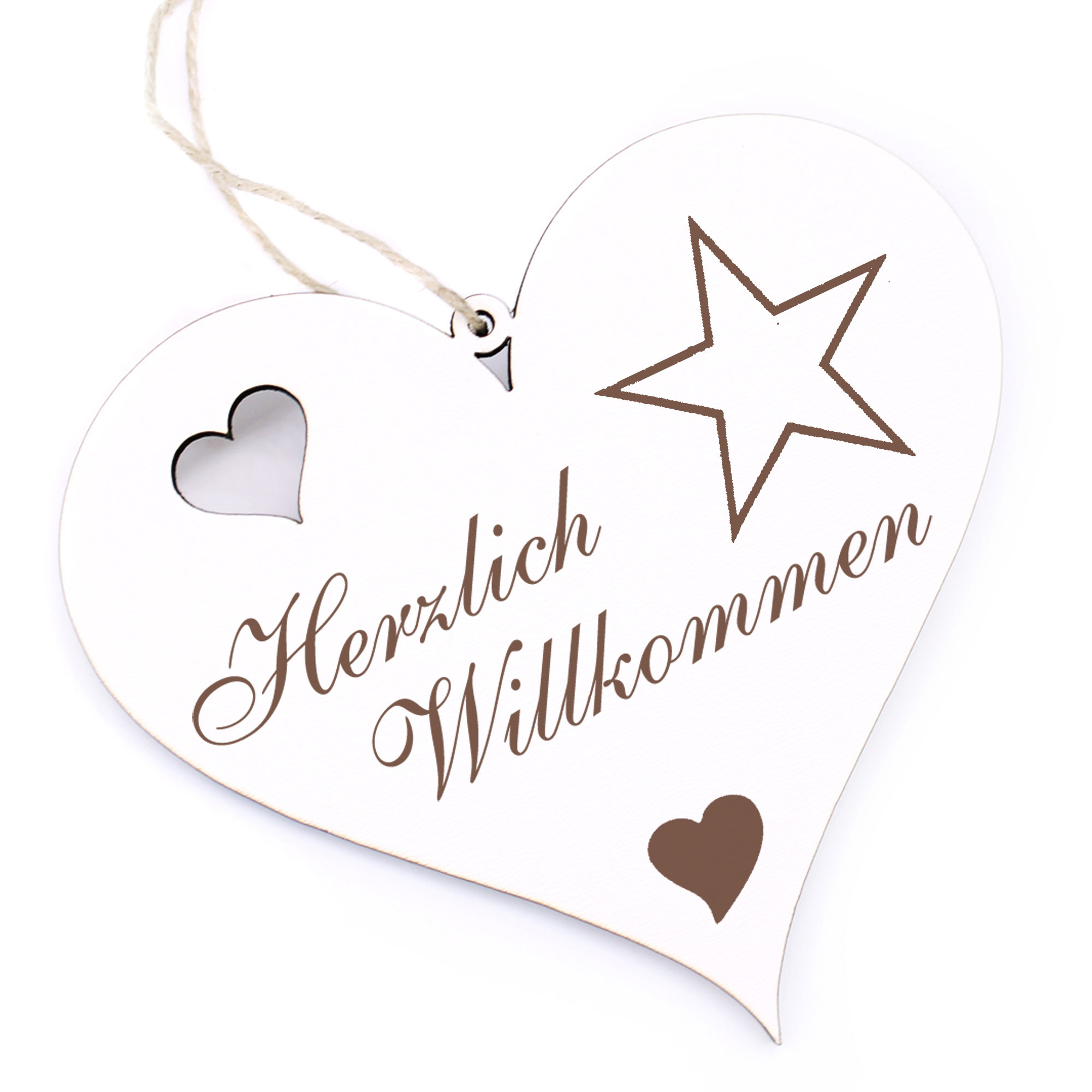 Herzlich Willkommen Schild - Stern - Deko Herz Holz