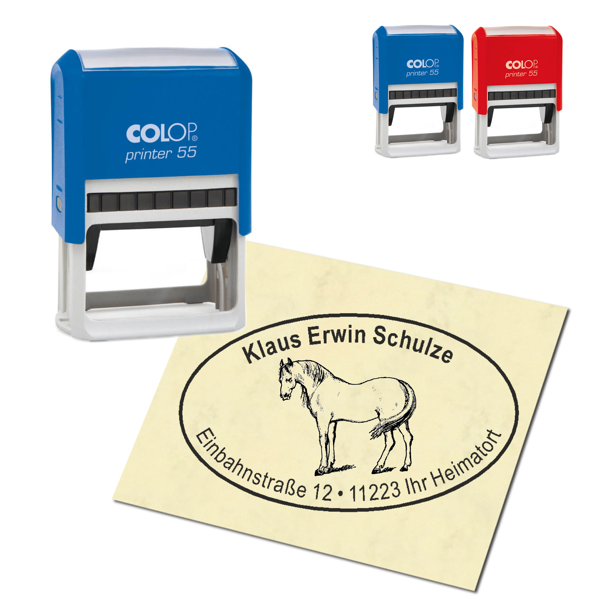 Adressstempel personalisiert Stempel - Lipizzaner Pferd - oval 59 x 39 mm