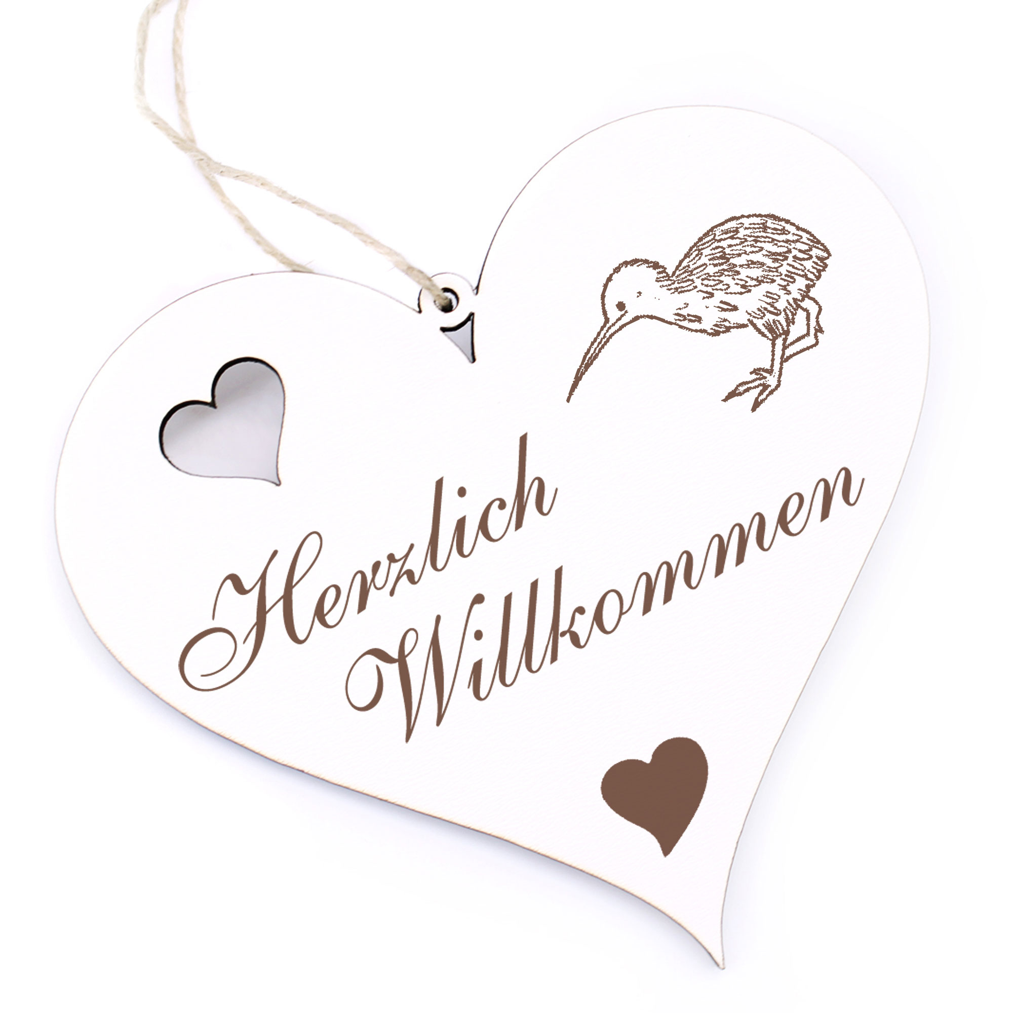 Herzlich Willkommen Schild - Kiwi - Deko Herz Holz