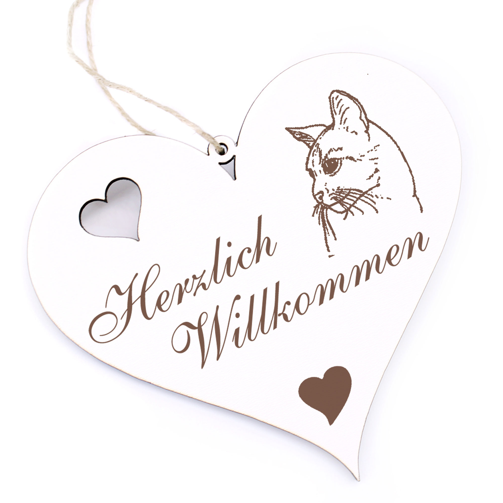 Herzlich Willkommen Schild - Abessinierkatze  - Deko Herz Holz