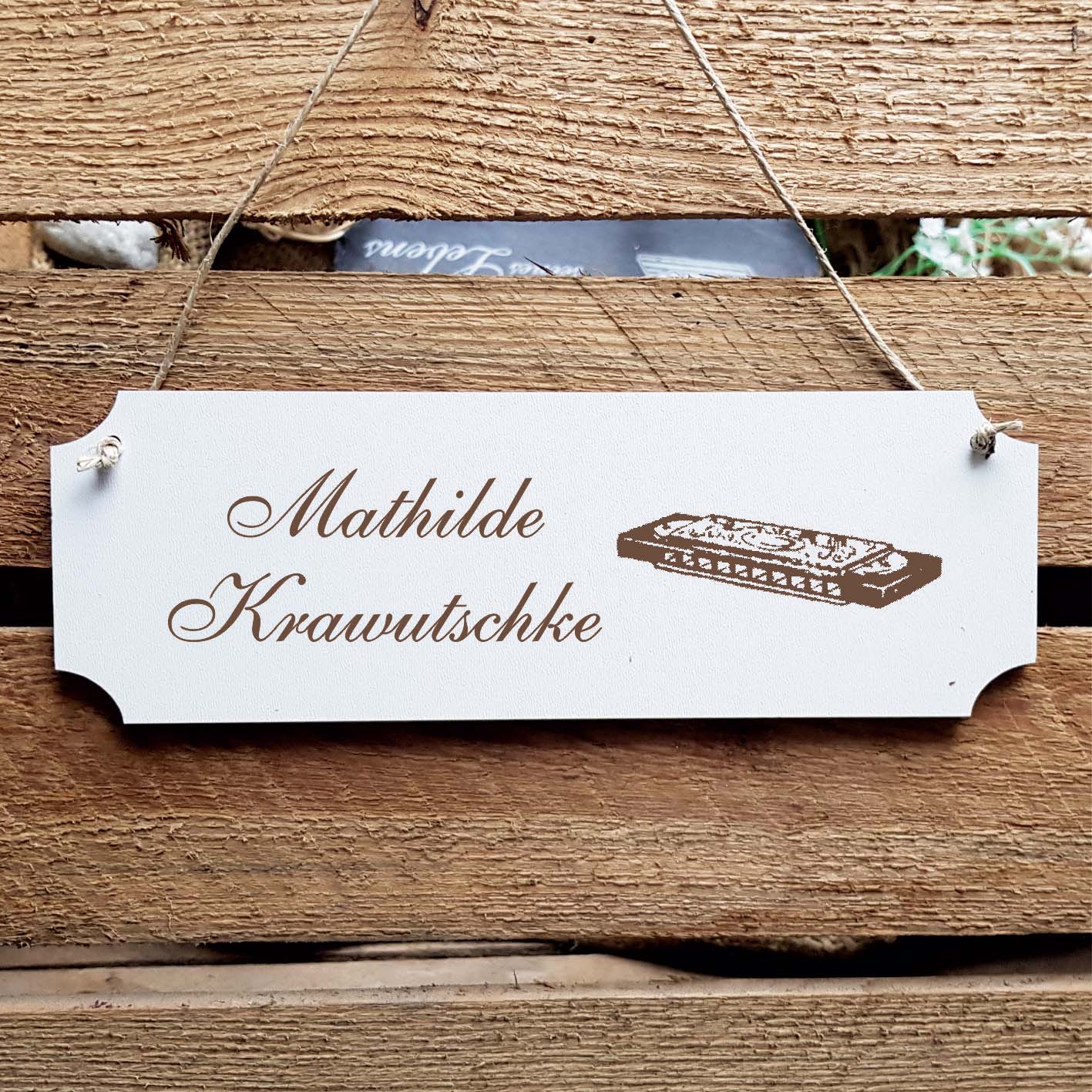 Schild « Mundharmonika » Namensschild Türschild zum Anhängen - 20 x 6,7 cm