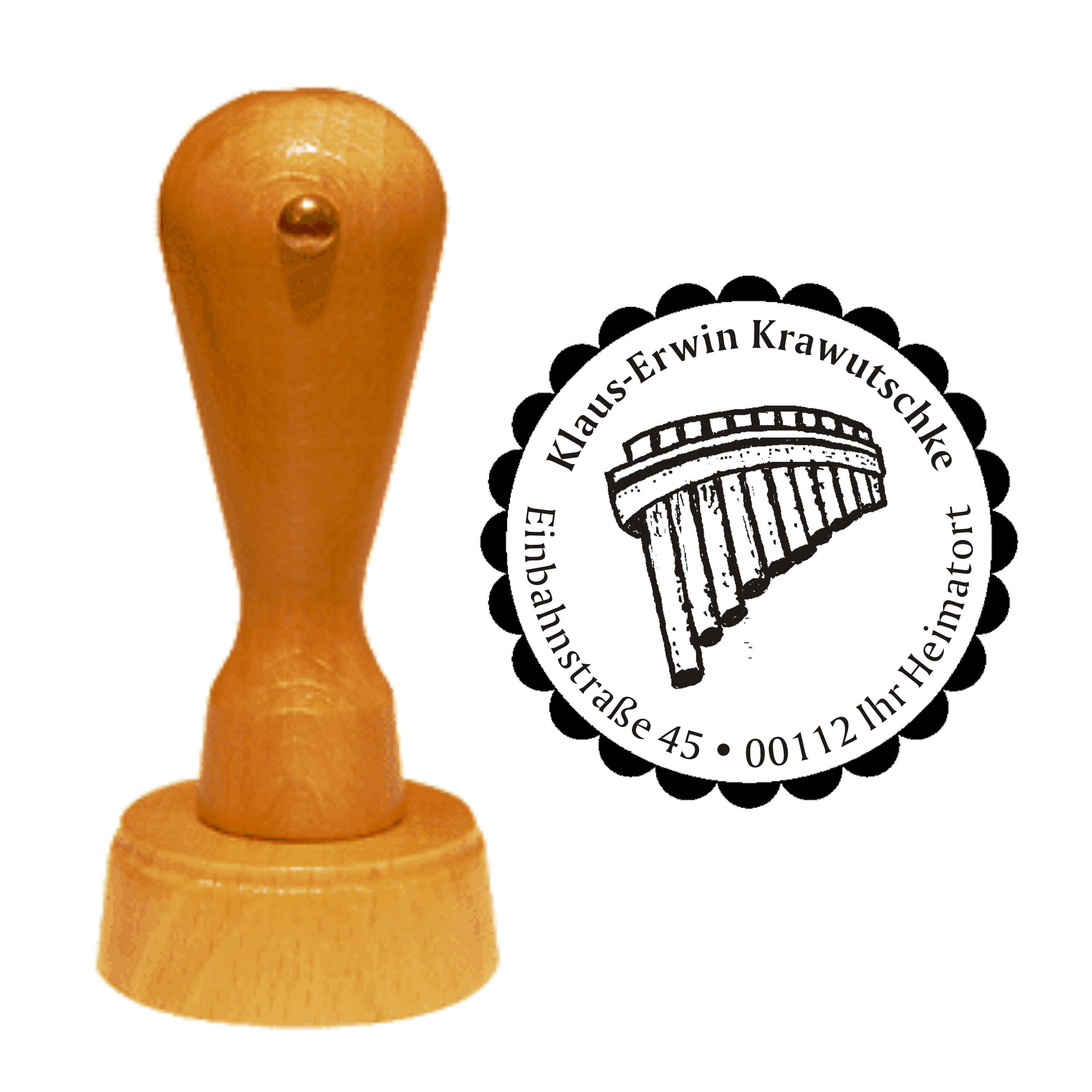 Adressenstempel « PANFLÖTE 02 » Stempel Ø 40 mm