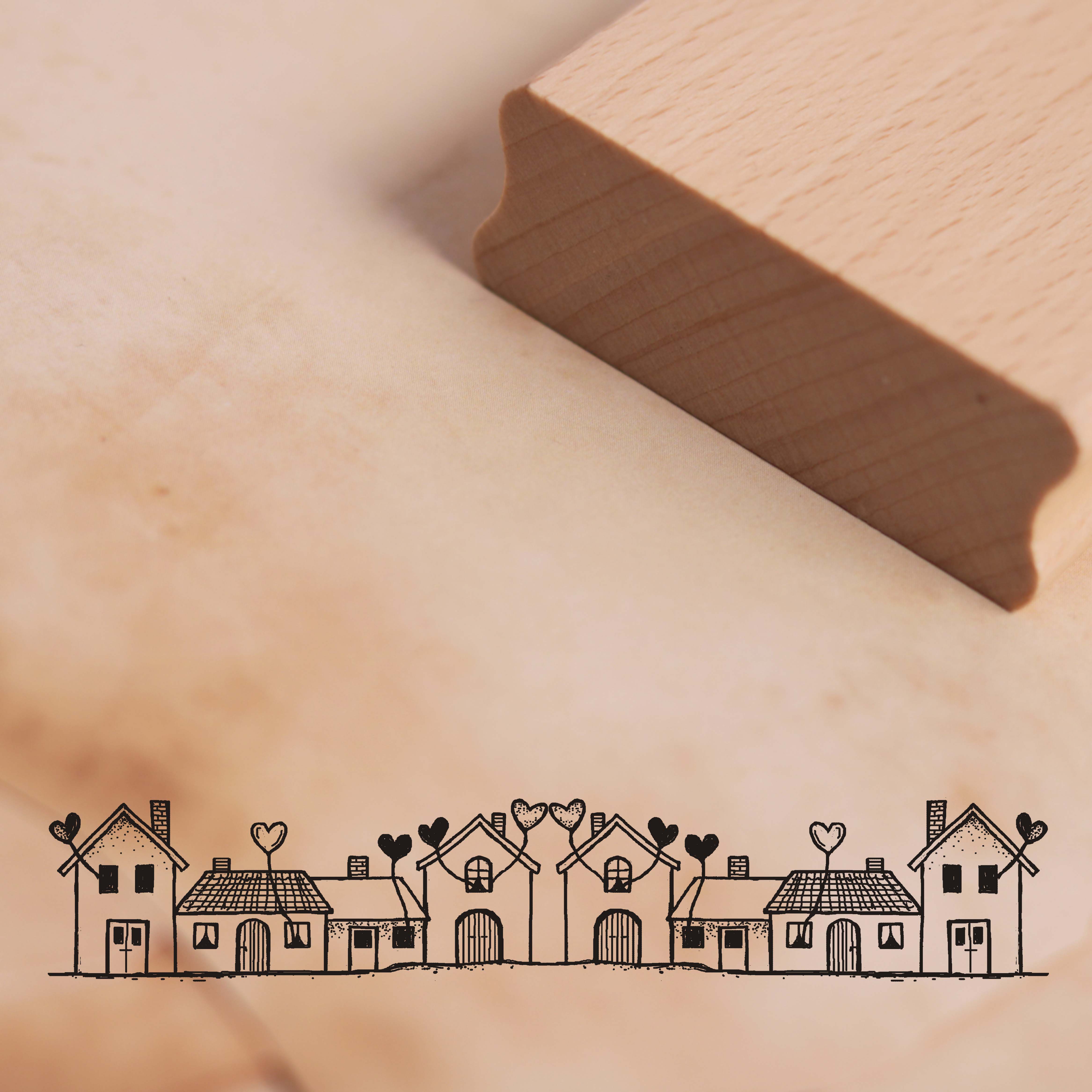 Motivstempel Häuser mit Herzen Bordüre Stempel 98mm x 18mm