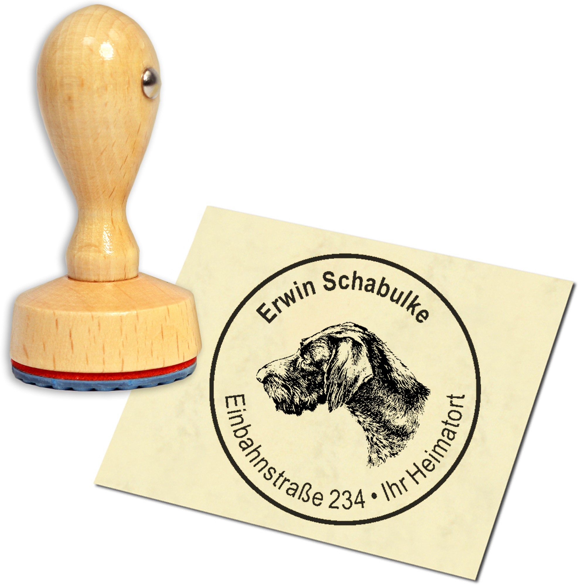 Stempel Adressstempel Holzstempel - Deutsch Drahthaar - rund 40mm