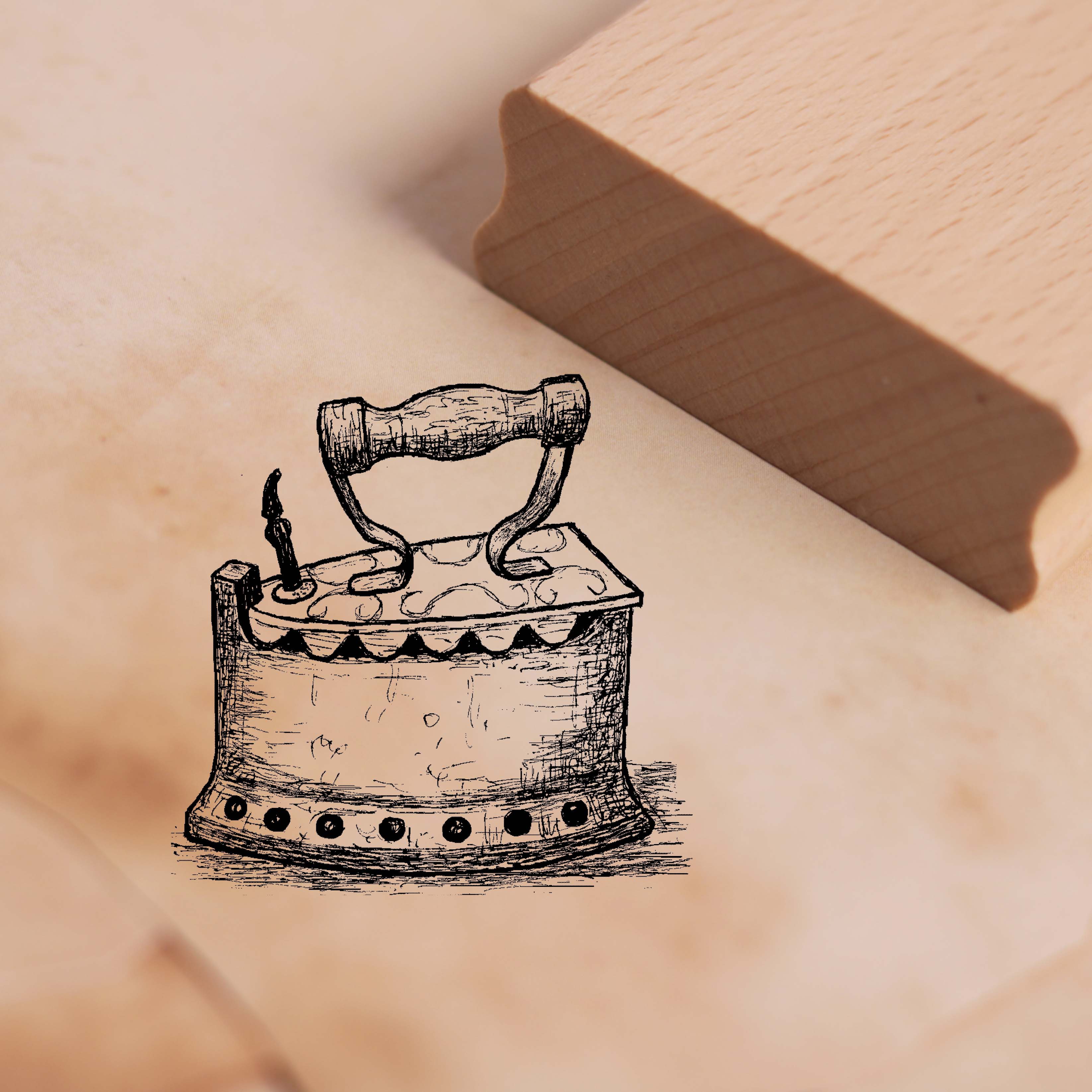 Motivstempel Altes Bügeleisen - Stempel Holzstempel 48 x 48 mm