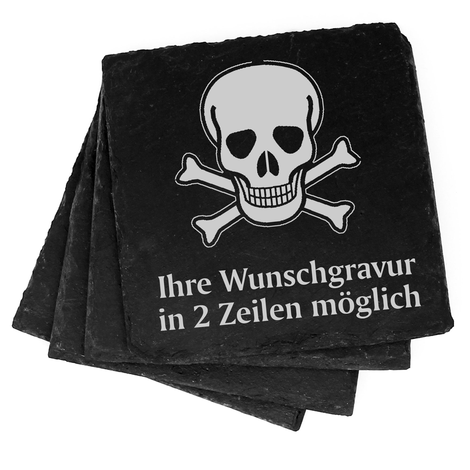 4x Skull and Crossbones Deko Schiefer Untersetzer Wunschgravur Set - 11 x 11 cm