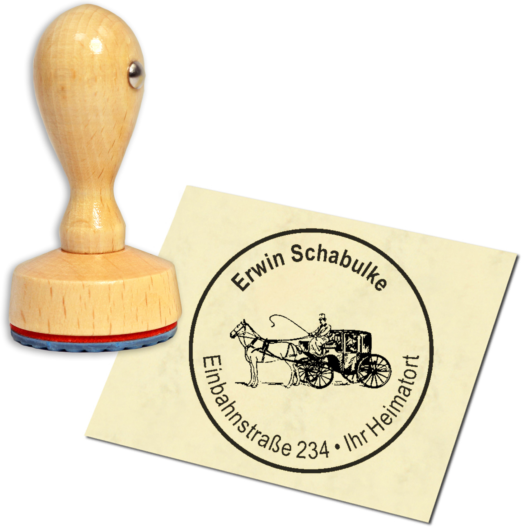 Stempel Adressstempel Holzstempel - Kutsche - rund 40mm
