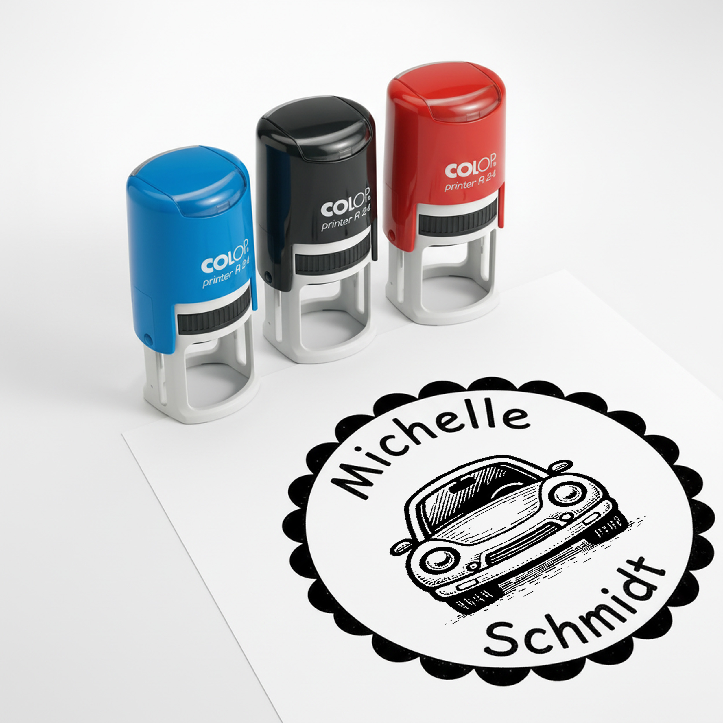 Kinder Namensstempel Auto personalisiert – 24mm – Namensstempel für Schule & Grundschule – Geschenk Schulanfang Einschulung