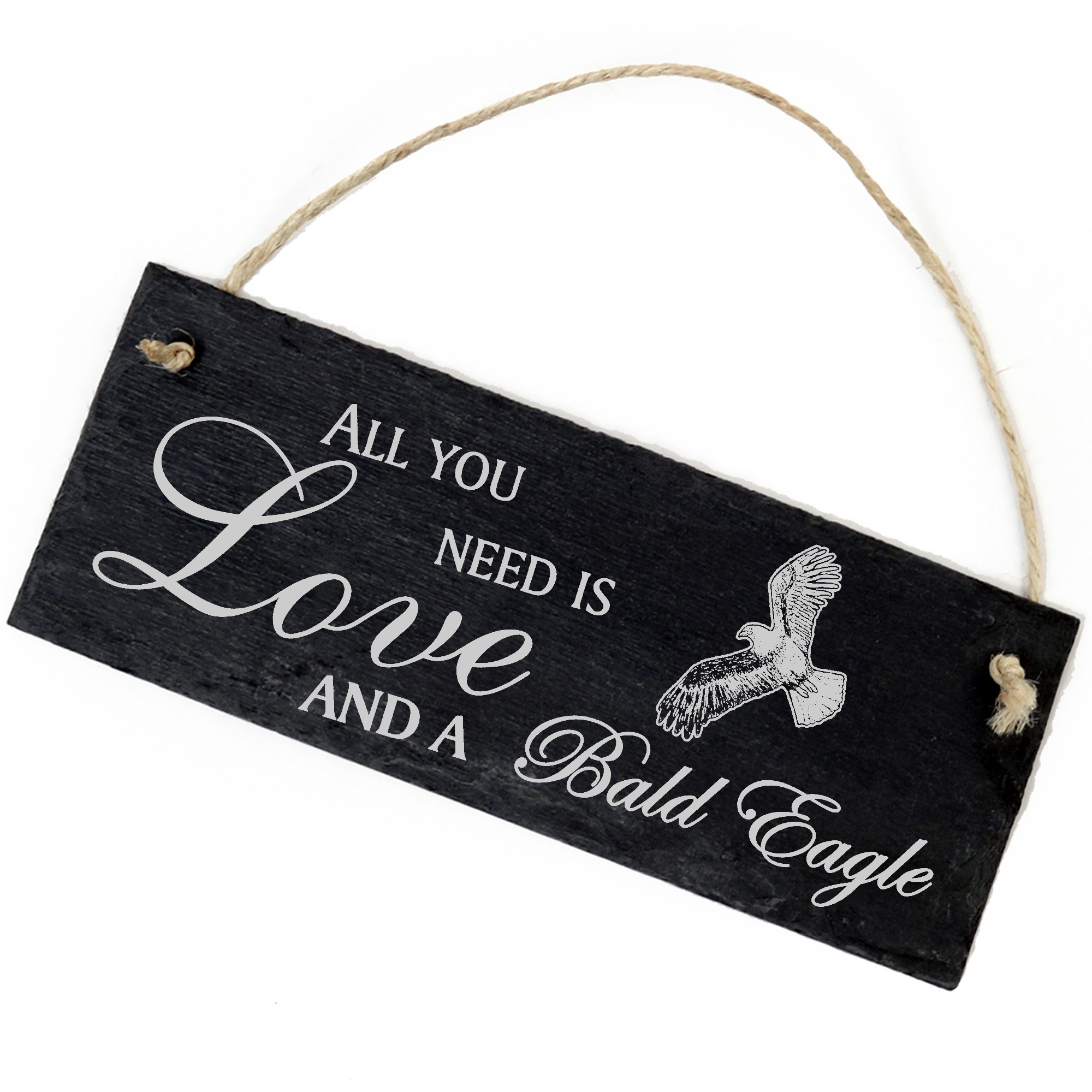 Schiefertafel Deko Weisskopfseeadler Schild 22 x 8 cm - All you need is Love and a Bald Eagle