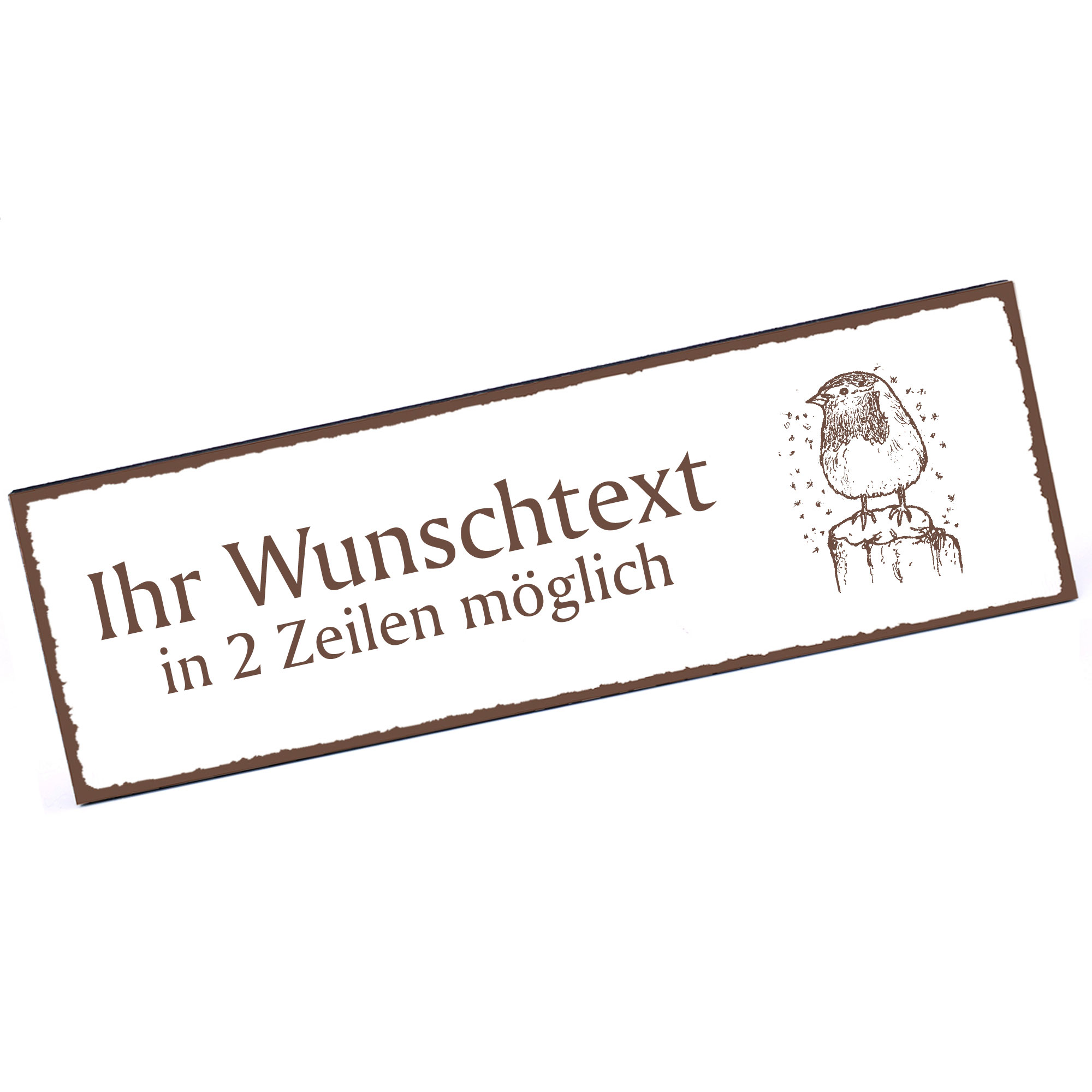 Türschild Rotkehlchen im Winter  Namensschild personalisiert mit Gravur - 150mm x 50mm - selbstklebe