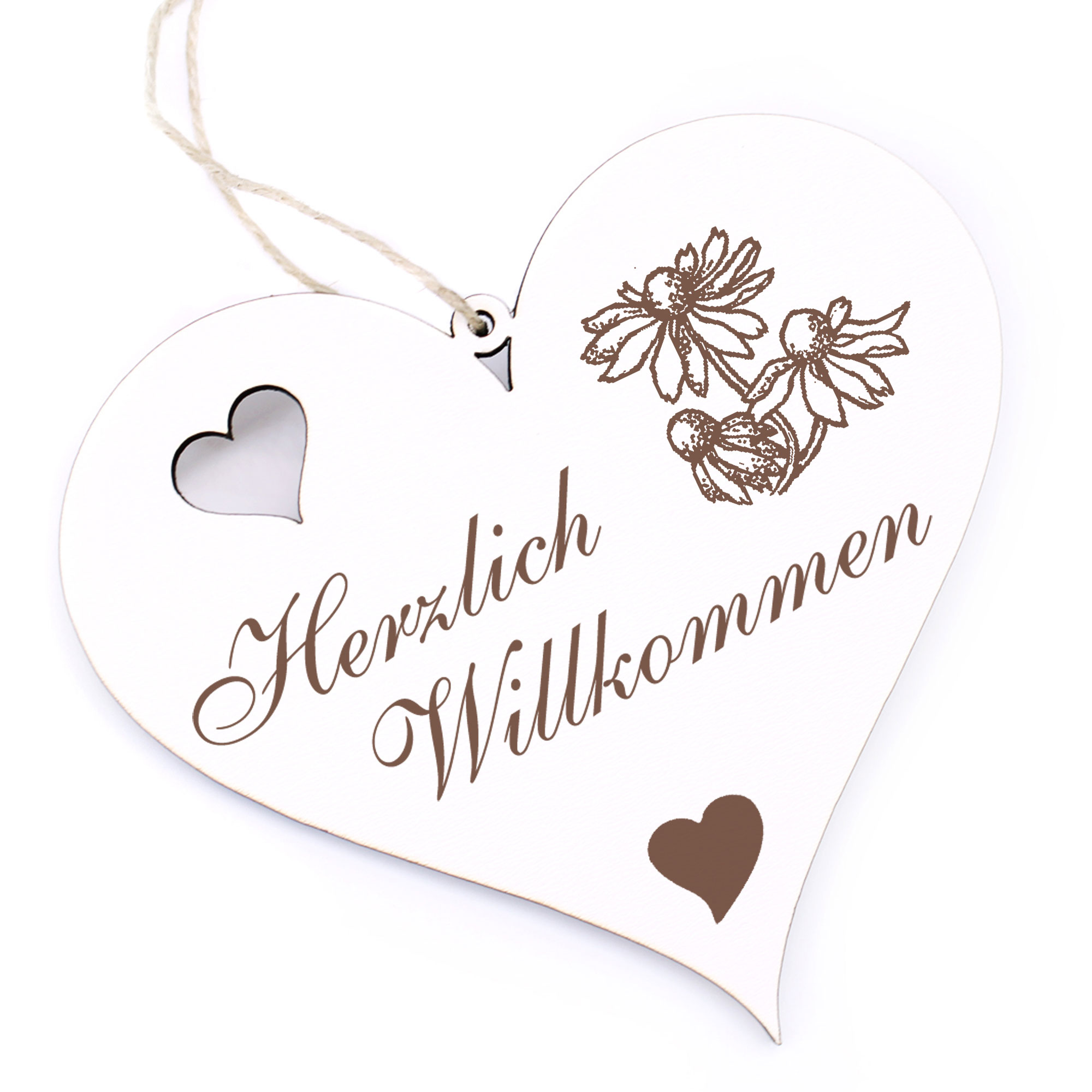 Herzlich Willkommen Schild - wilde Kamille - Deko Herz Holz
