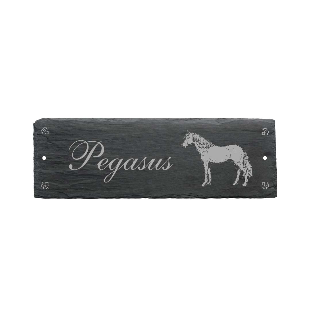Pferdebox Schild « HANNOVERANER + NAME » ca. 22 x 8 cm - aus Schiefer