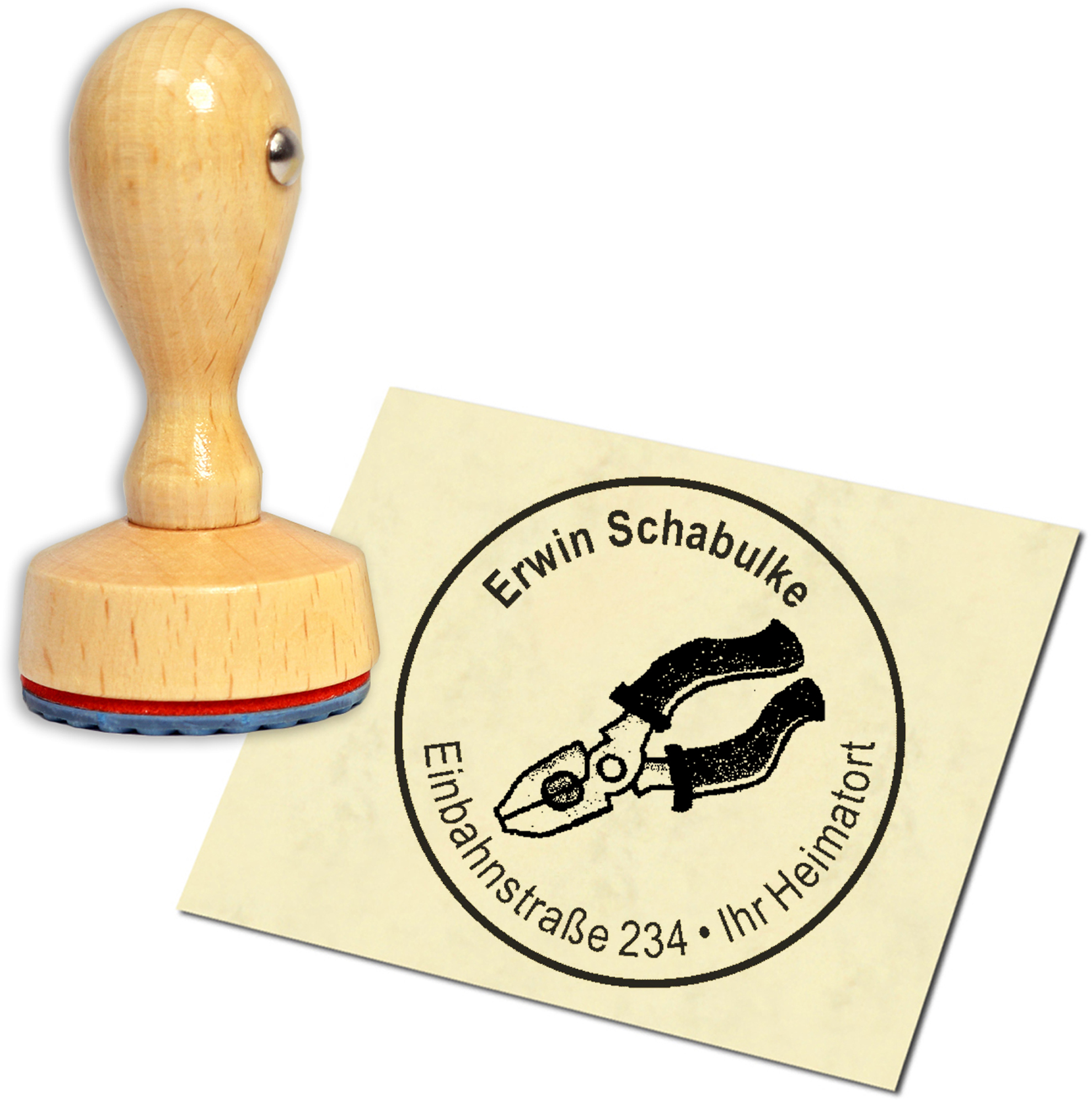 Stempel Adressstempel Holzstempel - Zange - rund 40mm