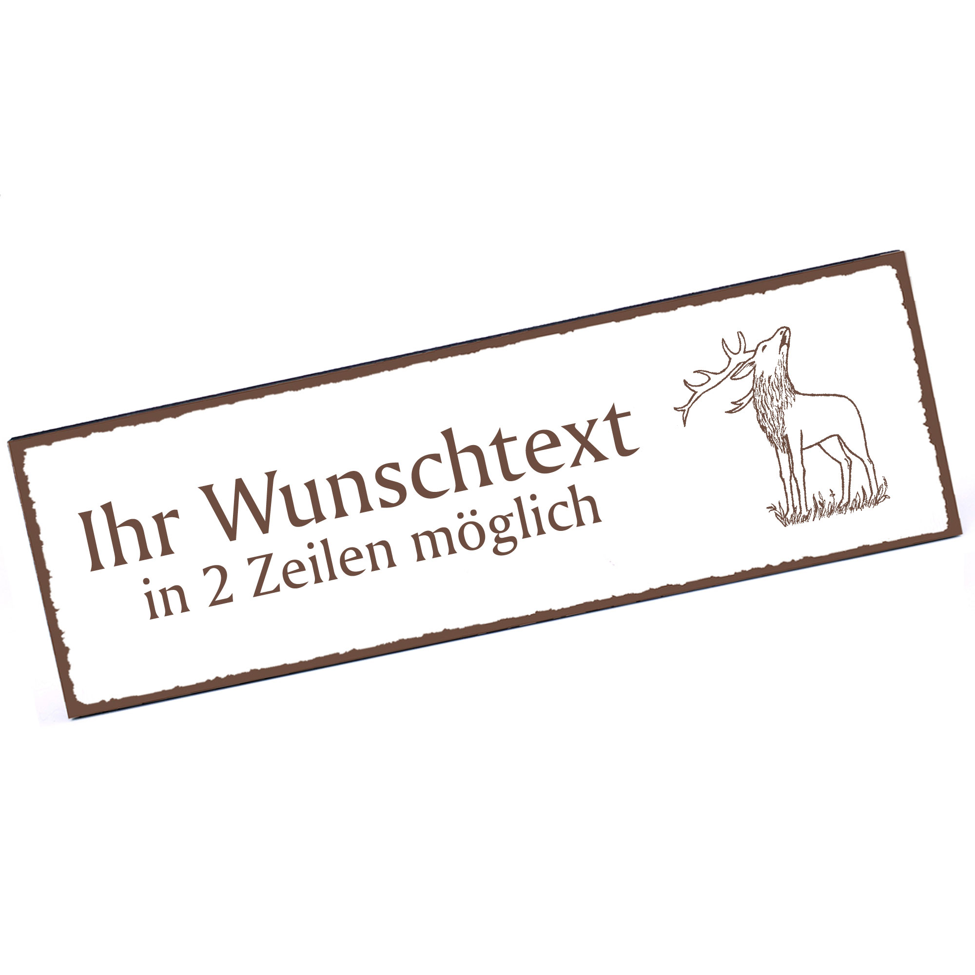 Türschild rufender Hirsch  Namensschild personalisiert mit Gravur - 150mm x 50mm - selbstklebend