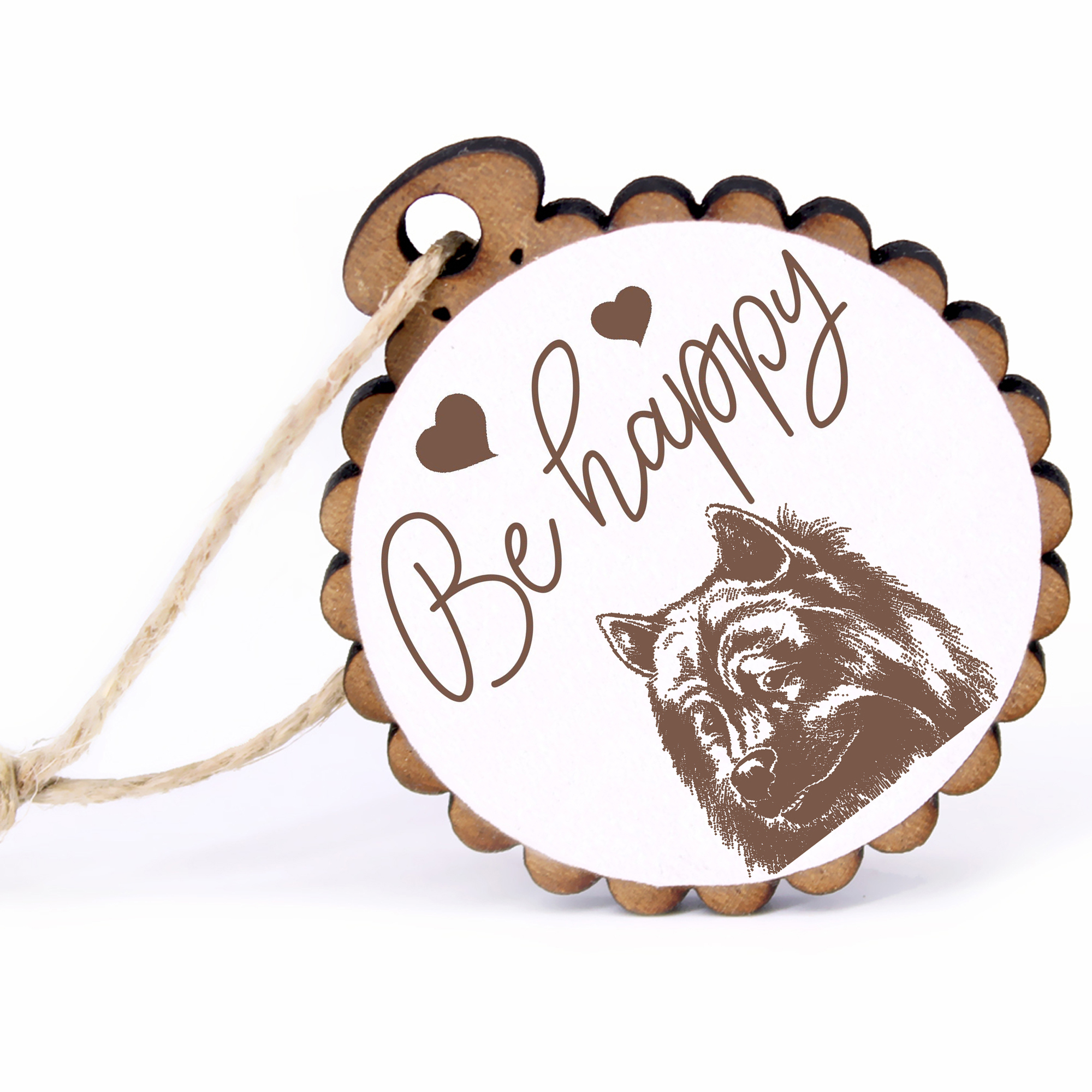 Geschenkanhänger - Be Happy Eurasier Kopf -  Holz Ø-5cm - mit Juteband