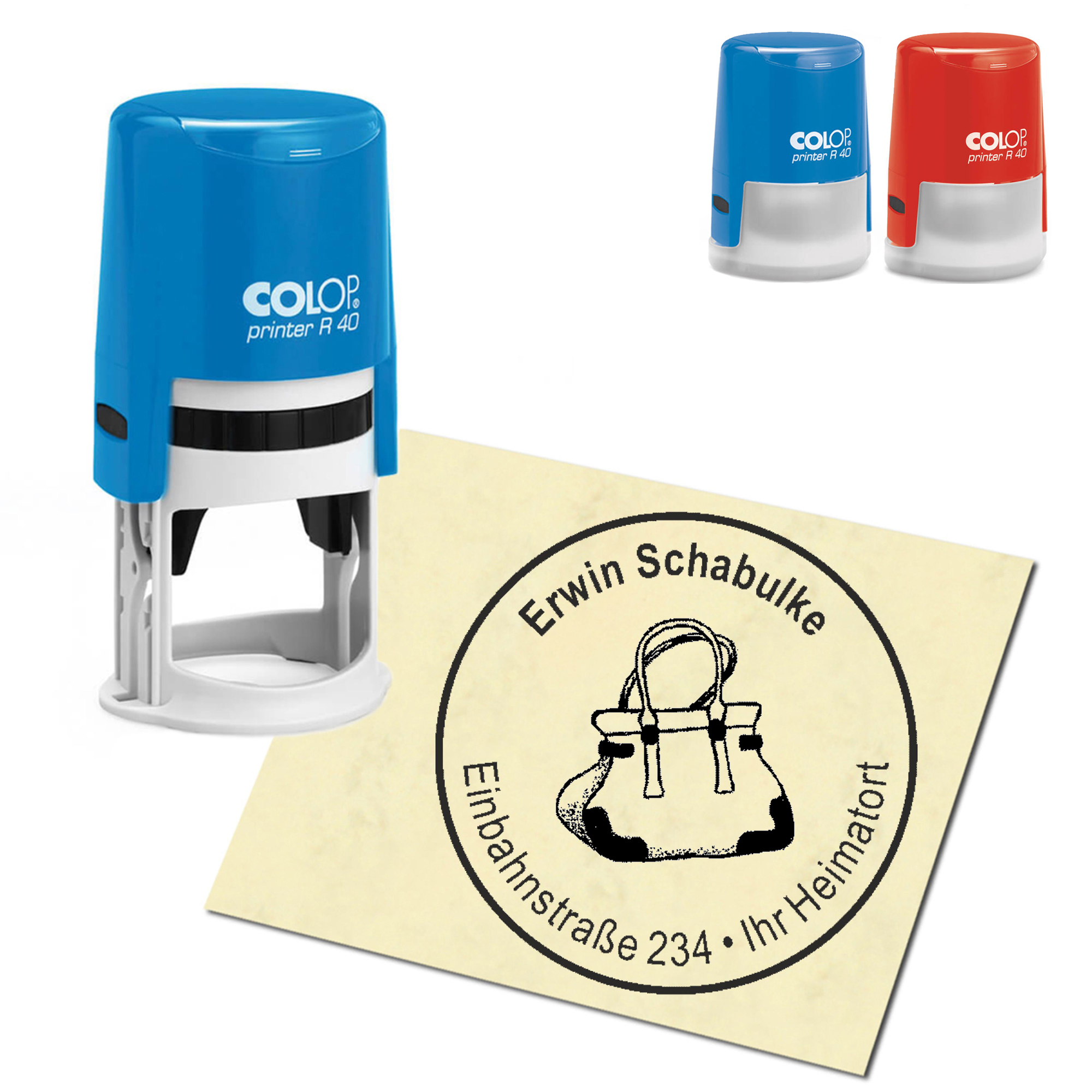 Stempel Adressstempel personalisiert - Handtasche - rund &empty; 40mm