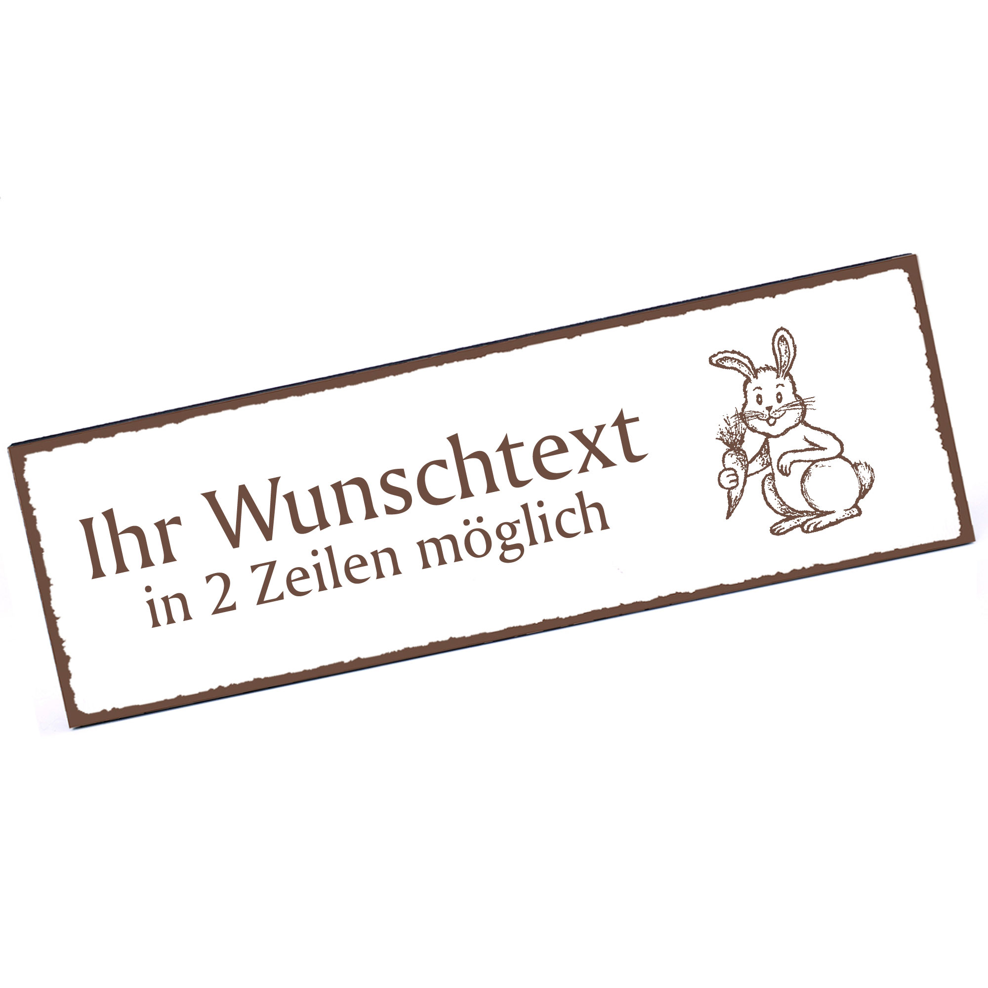 Türschild Hase mit Möhre  Namensschild personalisiert mit Gravur - 150mm x 50mm - selbstklebend