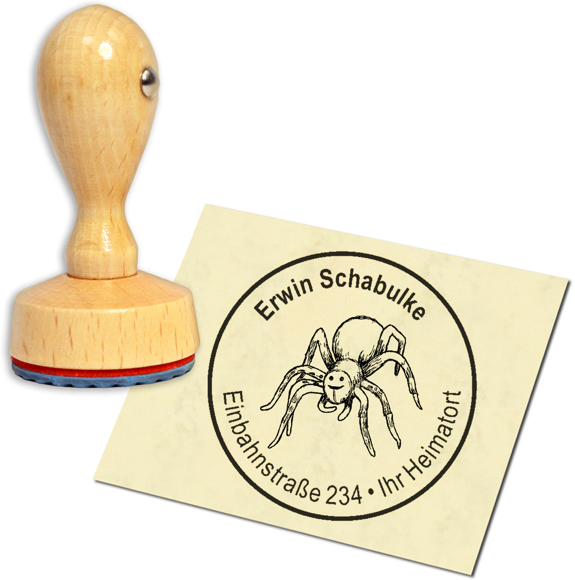 Stempel Adressstempel Holzstempel - Spinne Hell - rund 40mm