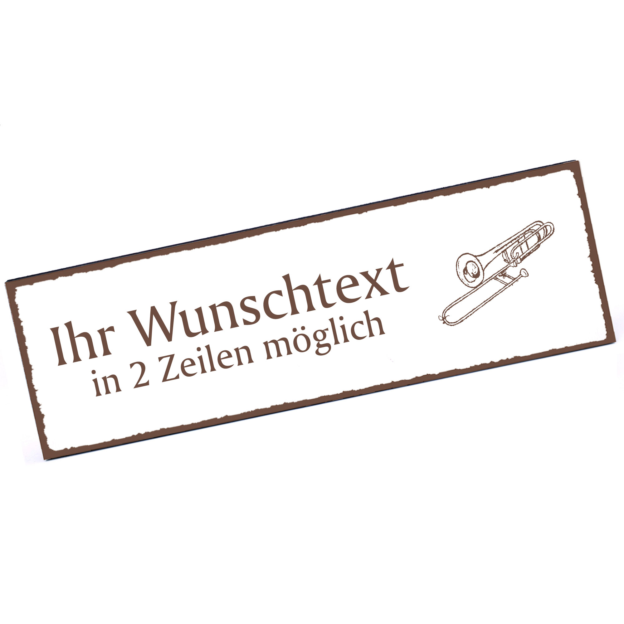Türschild Posaune  Namensschild personalisiert mit Gravur - 150mm x 50mm - selbstklebend