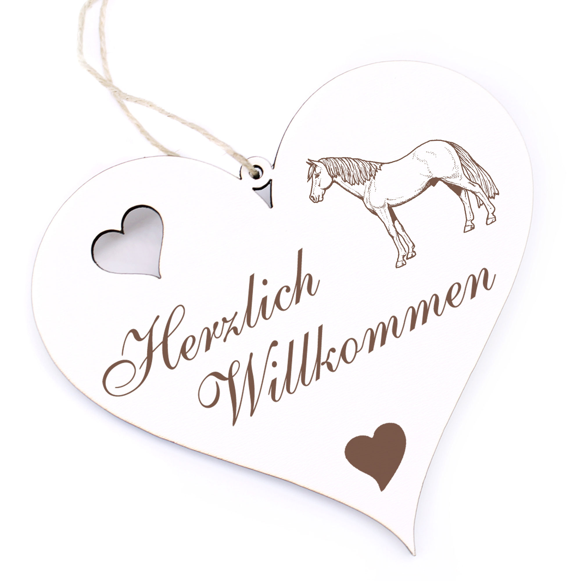 Herzlich Willkommen Schild - Hannoveraner Pferd - Deko Herz Holz